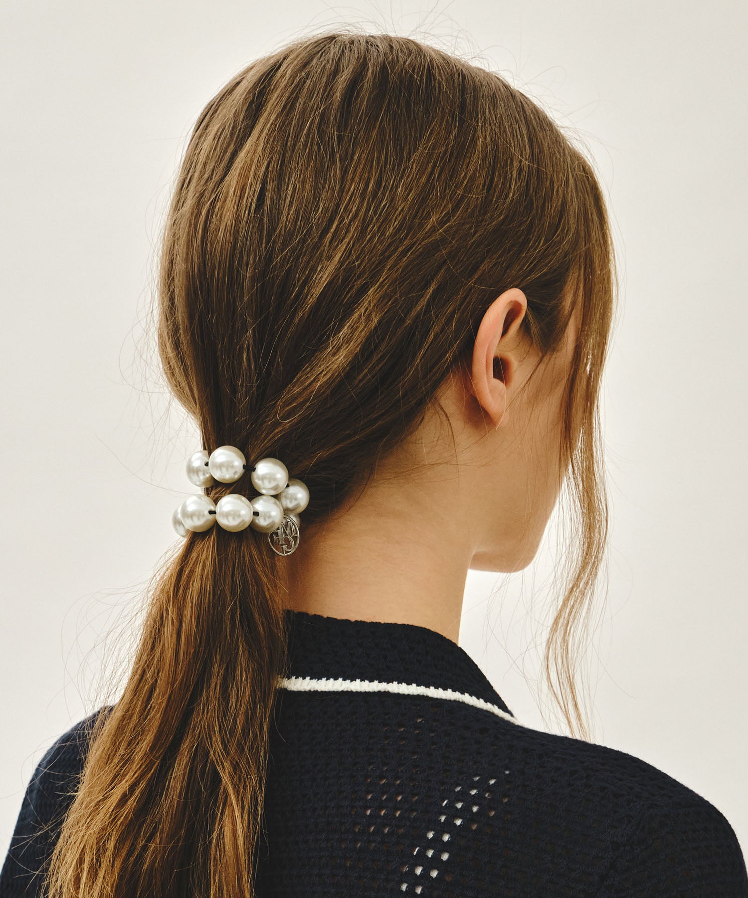 Marithe & Francois Girbaud - Pearl Silver Ball Scrunchie (Ivory) product image 5 | TRAB K-Fashion Australia