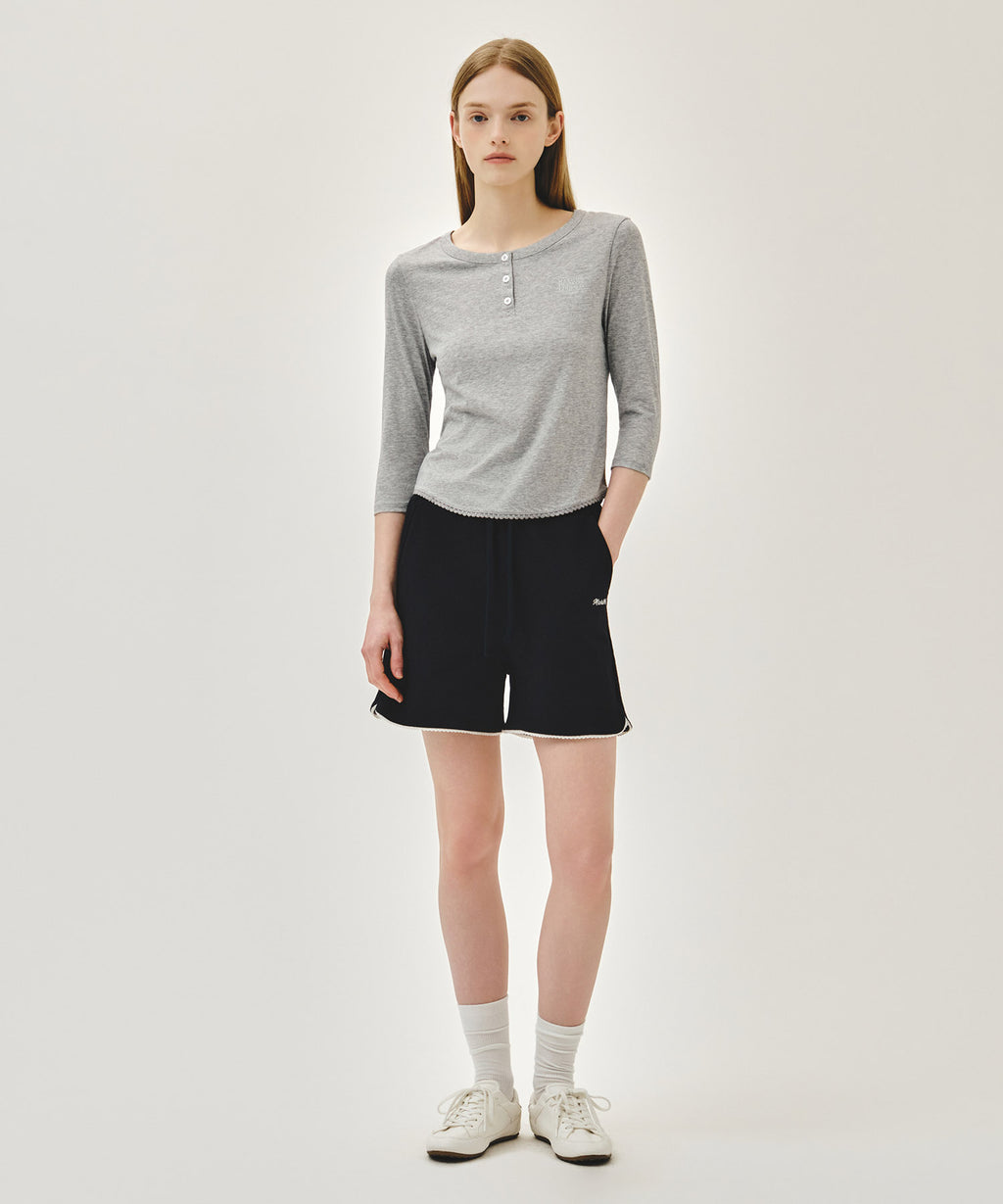 Marithe & Francois Girbaud - Small Classic Logo Henley Neck 3/4 Sleeve Tee (Heather Gray) product image 5 | TRAB K-Fashion Australia