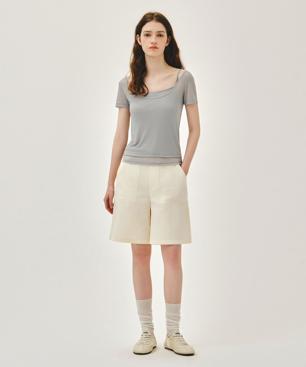 Marithe & Francois Girbaud - Small Classic Logo Sleeveless Layered Slim Crop Tee (Light Gray) product image 5 | TRAB K-Fashion Australia