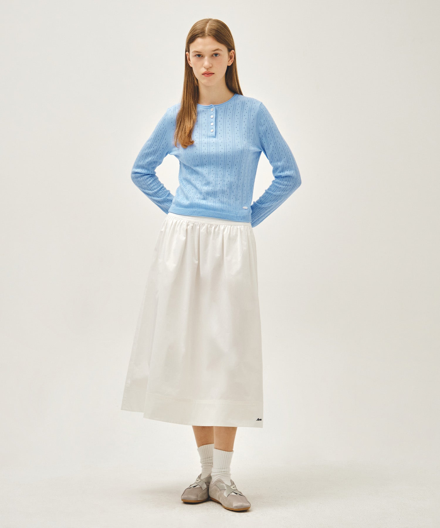 Marithe & Francois Girbaud - Crochet Half Button Knit (Sky Blue) product image 5 | TRAB K-Fashion Australia