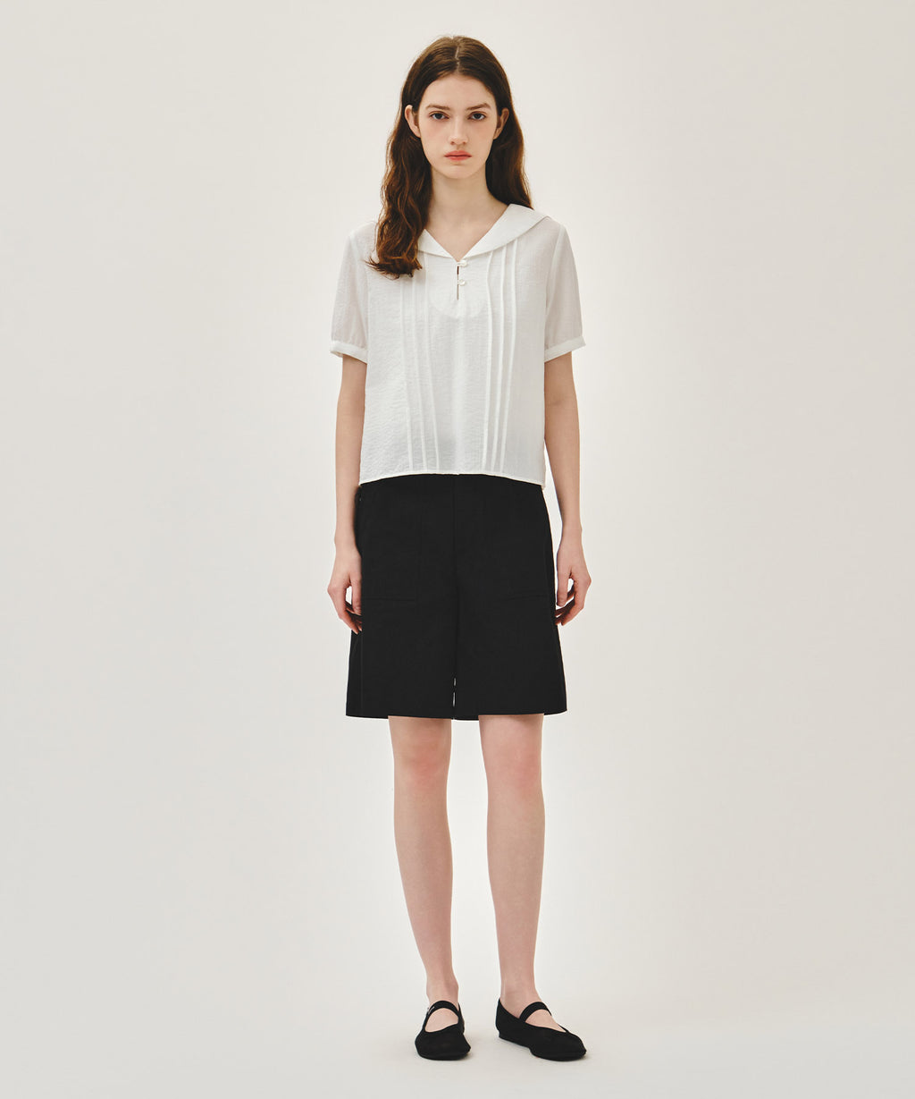 Marithe & Francois Girbaud - Pin Tuck Sailor Half Sleeve Shirt (White) product image 5 | TRAB K-Fashion Australia