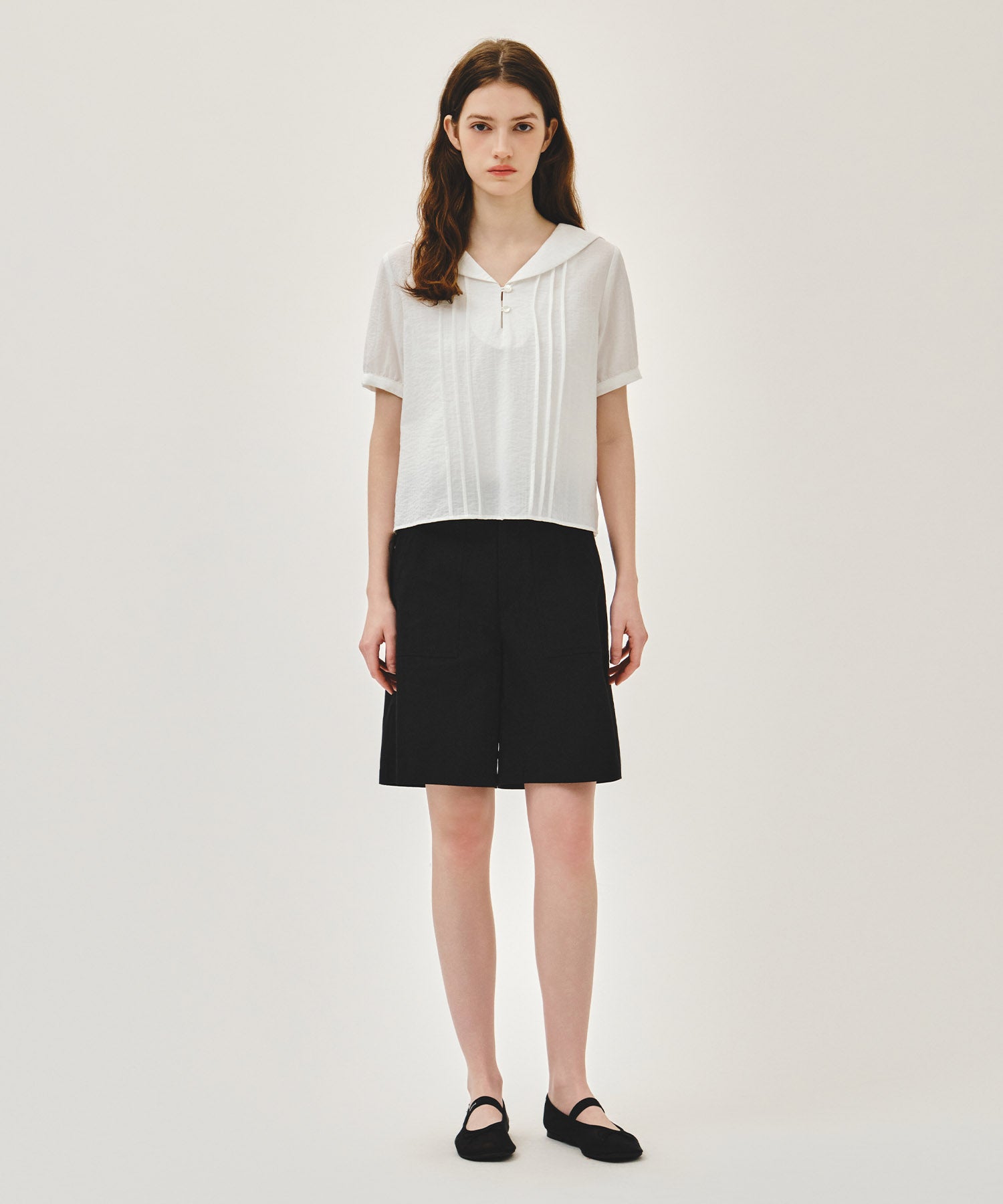 Marithe & Francois Girbaud - Pin Tuck Sailor Half Sleeve Shirt (White) product image 5 | TRAB K-Fashion Australia