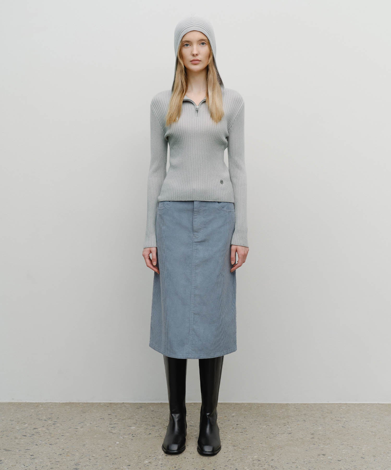 Marithe & Francois Girbaud - Balaclava Hoodie Slim Knit (Light Gray) product image 5 | TRAB K-Fashion Australia