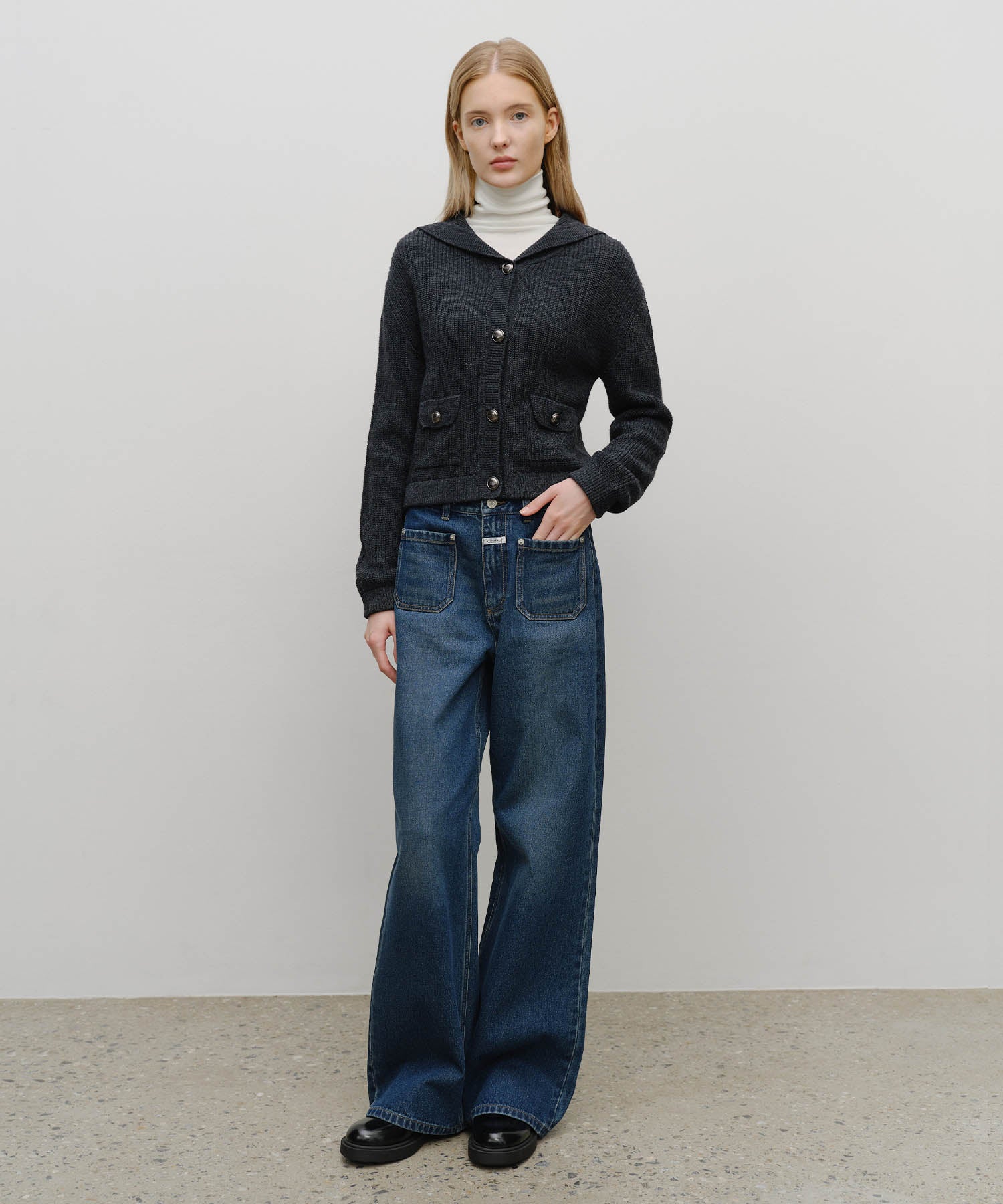 Marithe & Francois Girbaud - Sailor Rib Knit Cardigan (Dark Heather Gray) product image 5 | TRAB K-Fashion Australia