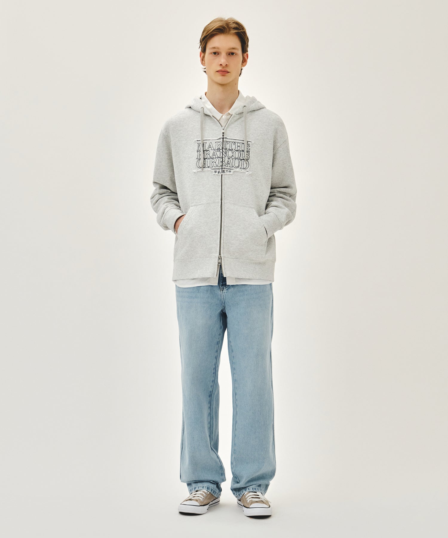 Marithe & Francois Girbaud - Classic Logo Applique Hoodie Zipup (Light Heather Gray) product image 5 | TRAB K-Fashion Australia