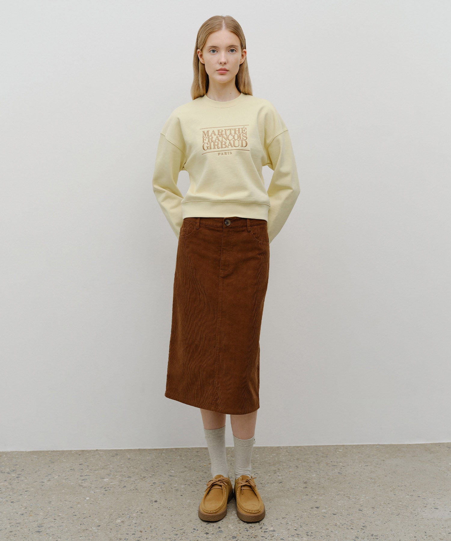 Marithe & Francois Girbaud - Classic Logo Crop Sweatshirt (Light Yellow) product image 5 | TRAB K-Fashion Australia