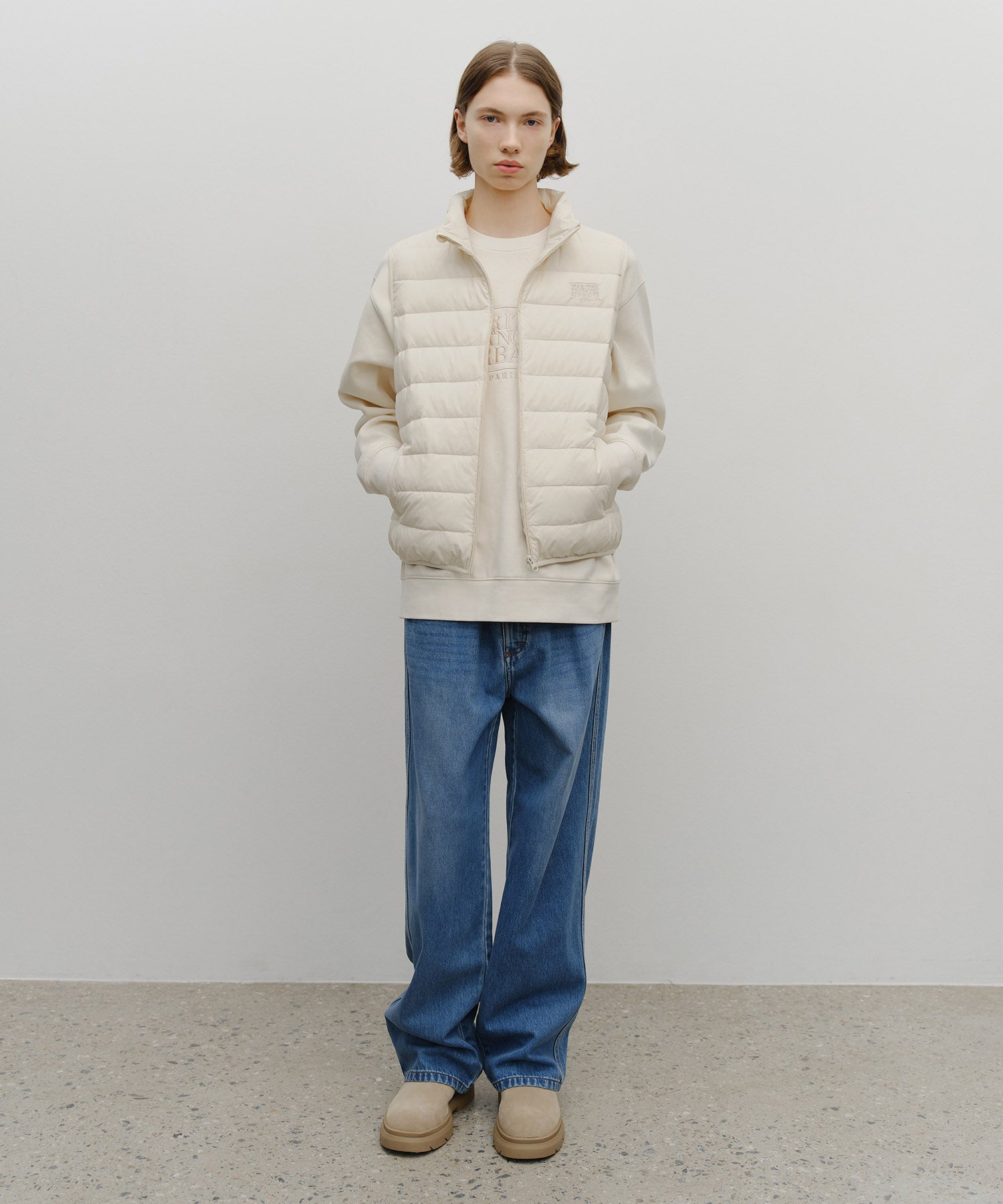 Marithe & Francois Girbaud - Classic Logo Light Down Vest (Cream) product image 5 | TRAB K-Fashion Australia