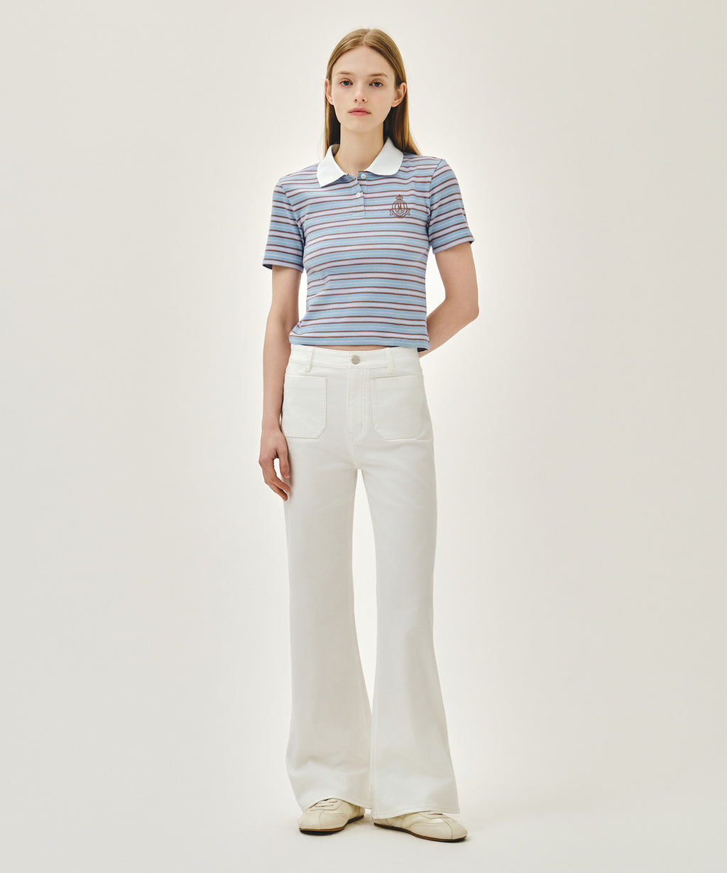 Marithe & Francois Girbaud - Stripe Slim Crop Collar Tee (Light Blue) product image 5 | TRAB K-Fashion Australia