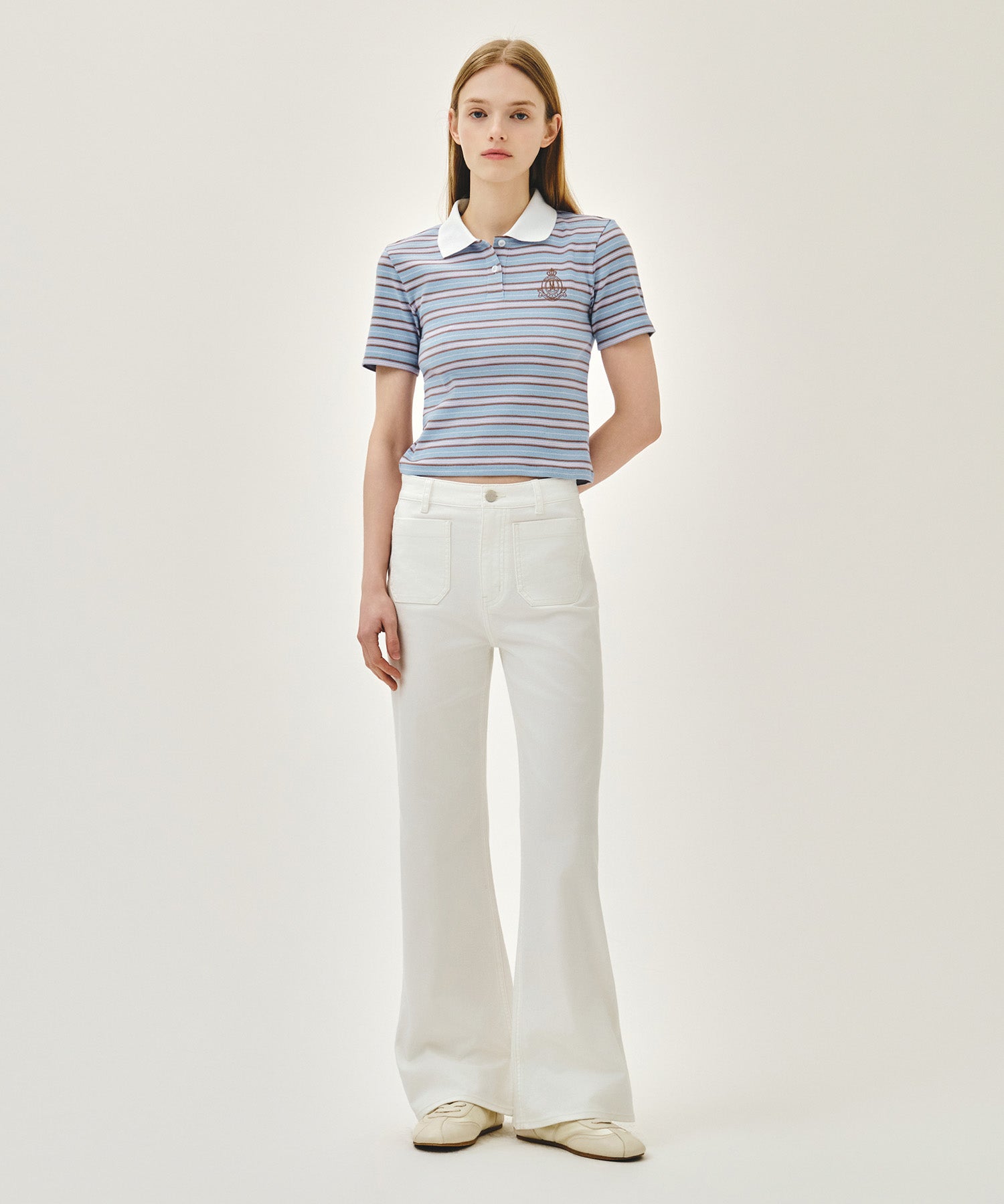 Marithe & Francois Girbaud - Stripe Slim Crop Collar Tee (Light Blue) product image 5 | TRAB K-Fashion Australia