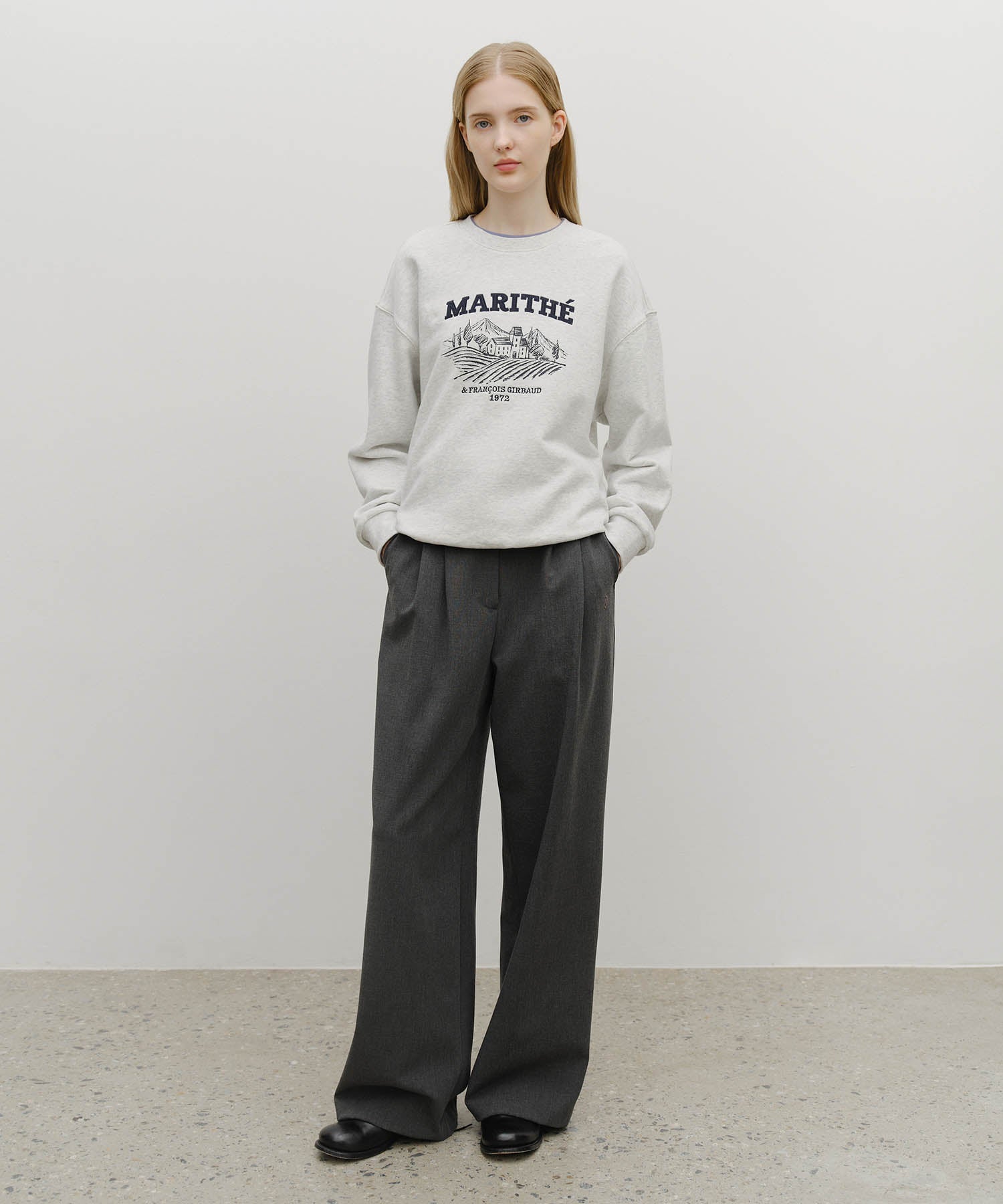 Marithe & Francois Girbaud - Winery Applique Logo Over Fit Sweatshirt (Light Heather Gray) product image 5 | TRAB K-Fashion Australia