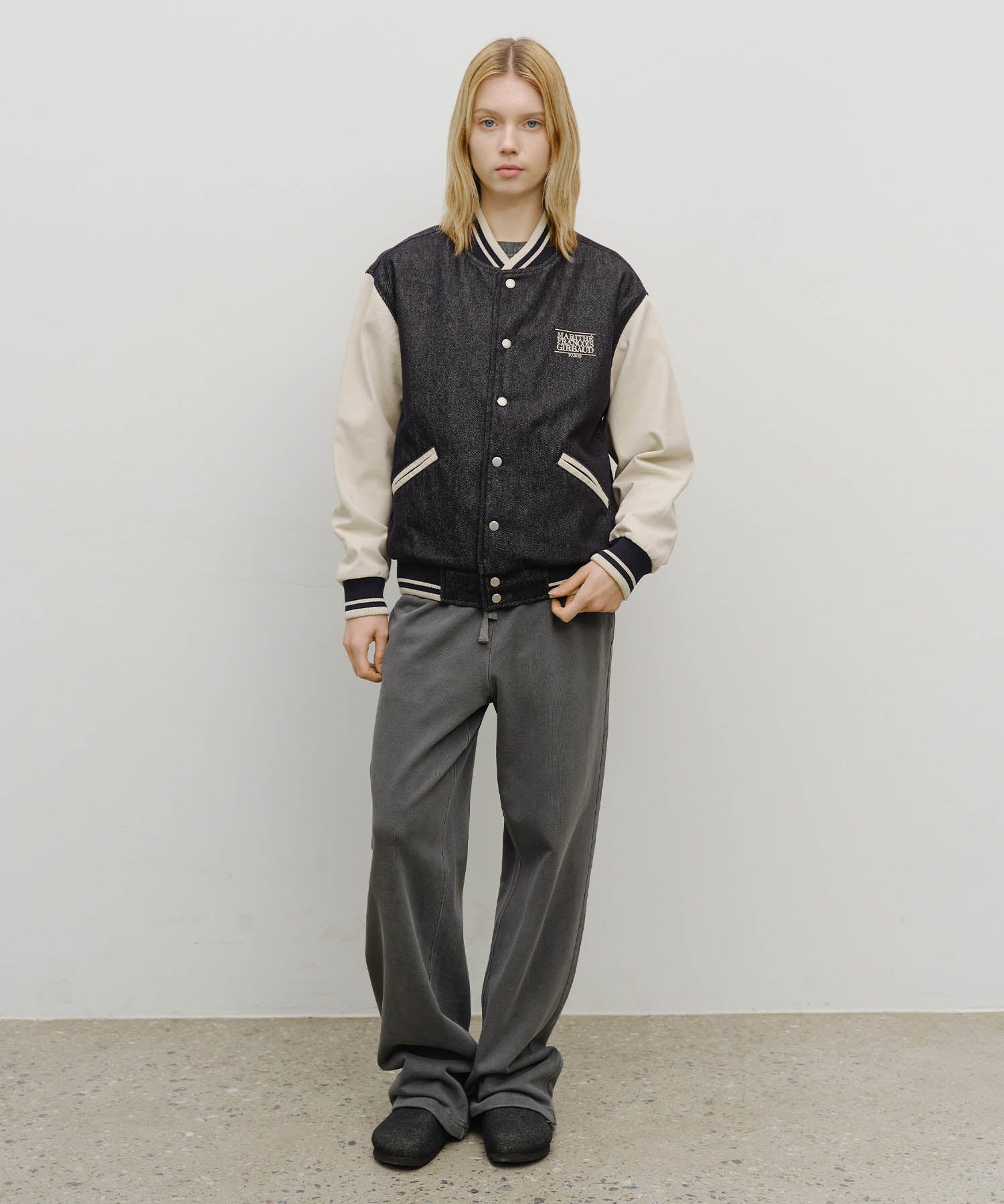 Marithe & Francois Girbaud - Classic Logo Embroidery Denim Varsity Jacket (Navy) product image 5 | TRAB K-Fashion Australia
