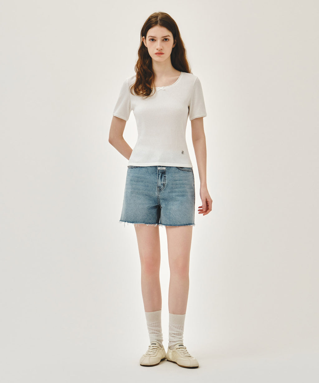 Marithe & Francois Girbaud - Square Neck Lace Detail Tee (White) product image 5 | TRAB K-Fashion Australia