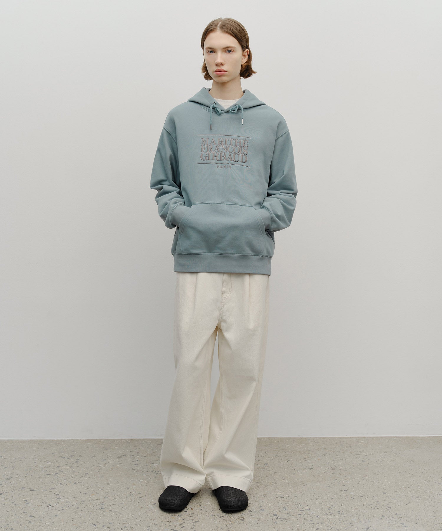 Marithe & Francois Girbaud - Classic Logo Embroidery Hoodie (brushed) (Mint Gray) product image 5 | TRAB K-Fashion Australia