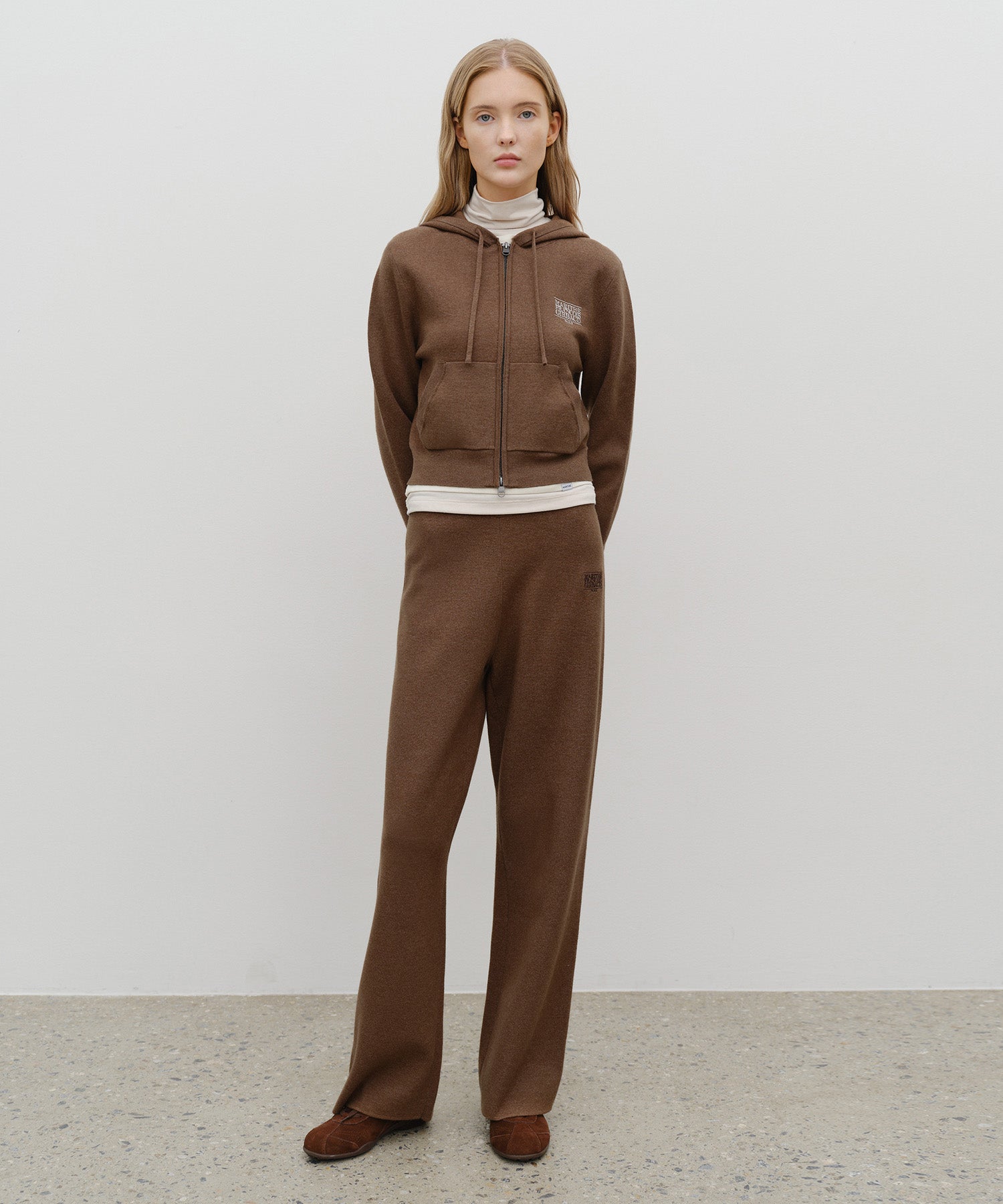 Marithe & Francois Girbaud - Classic Logo Crop Knit Hoodie Zipup (Brown) product image 5 | TRAB K-Fashion Australia