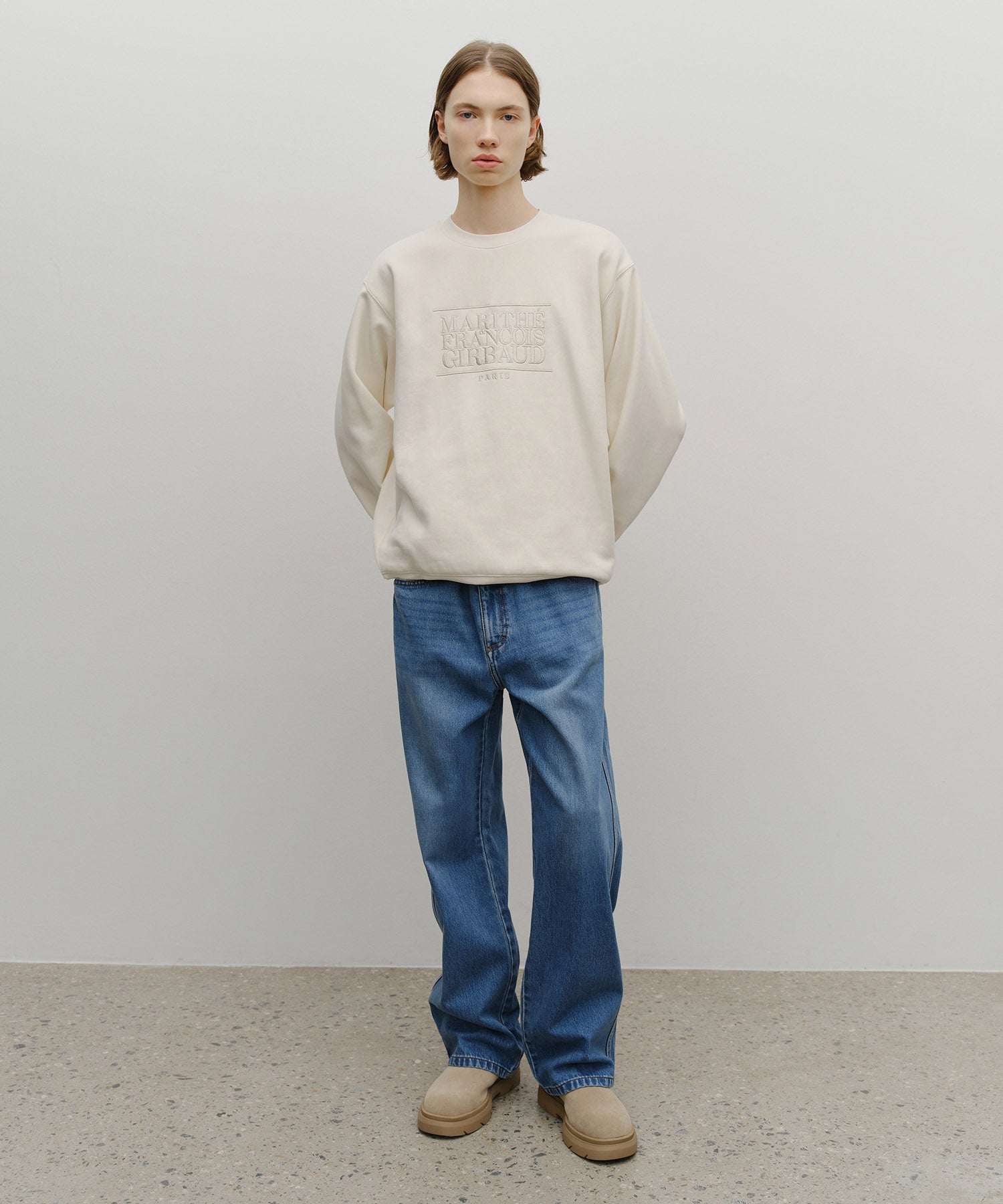 Marithe & Francois Girbaud - Classic Logo Embroidery Sweatshirt (brushed) (Cream) product image 7 | TRAB K-Fashion Australia