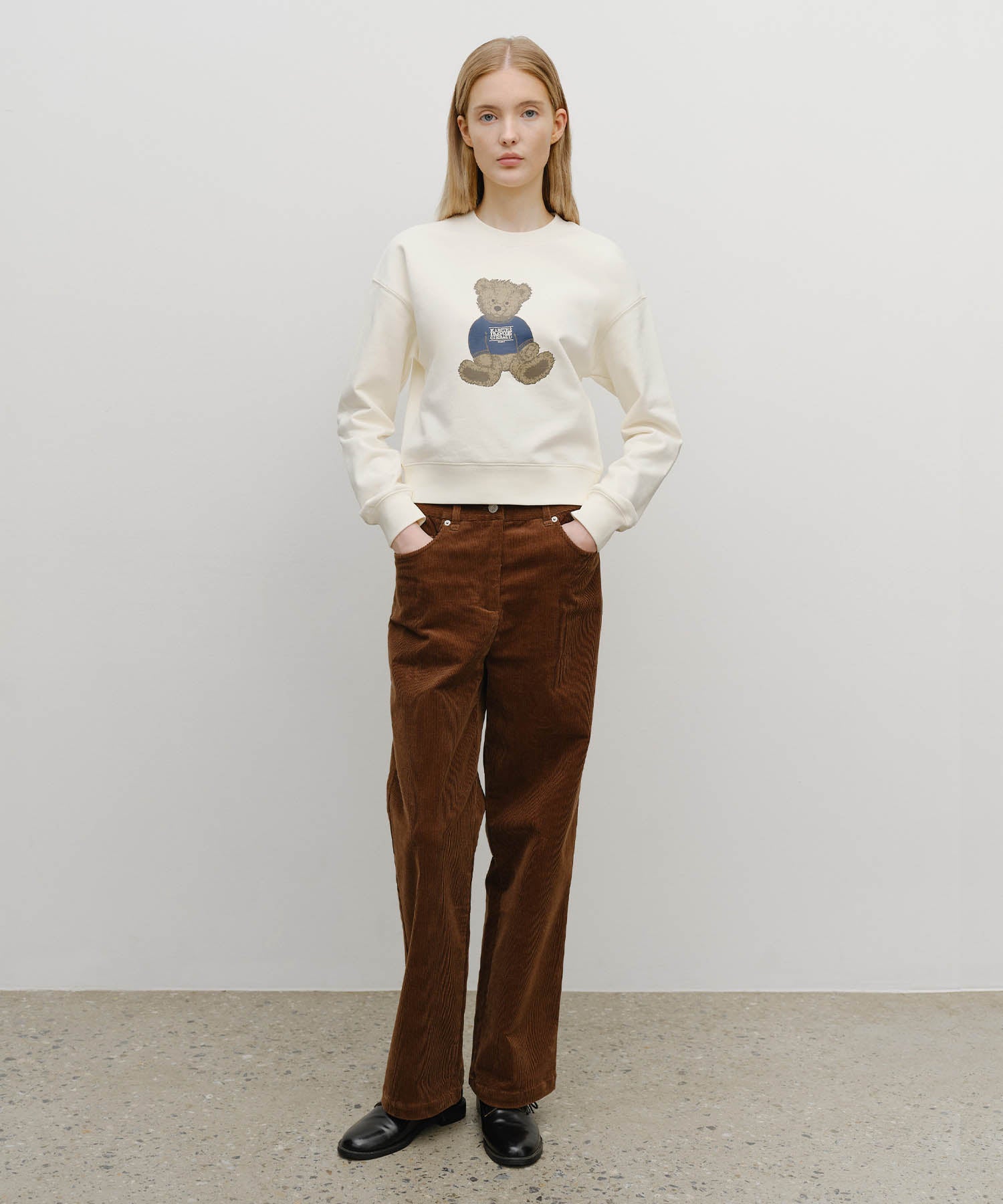 Marithe & Francois Girbaud - Doodle Bear Crop Sweatshirt (Ivory) product image 5 | TRAB K-Fashion Australia