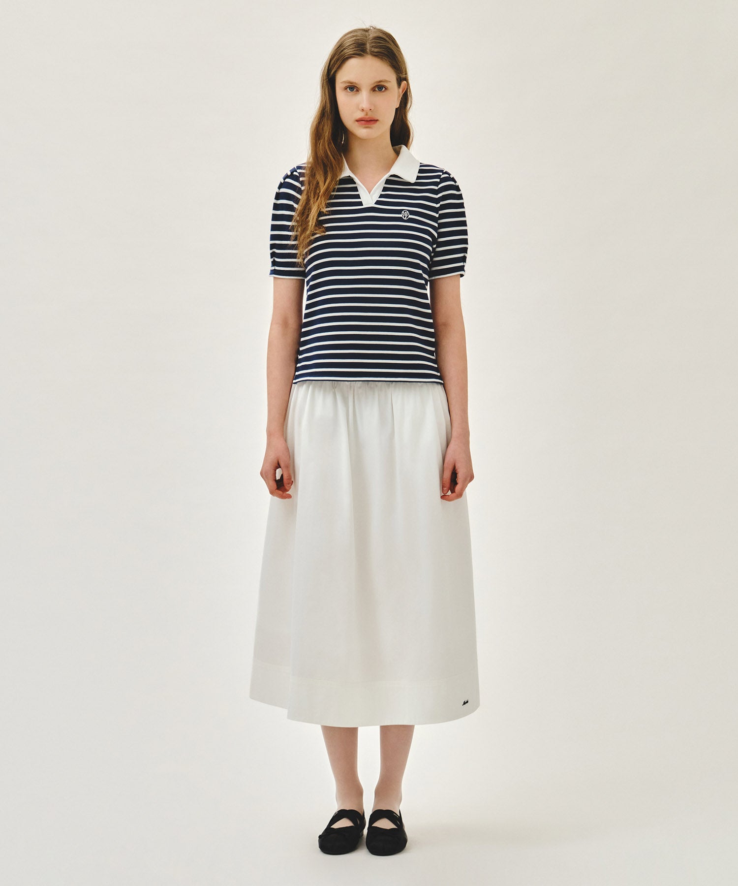 Marithe & Francois Girbaud - Collar Stripe Half Sleeve Crop Sweatshirt (Blue) product image 5 | TRAB K-Fashion Australia