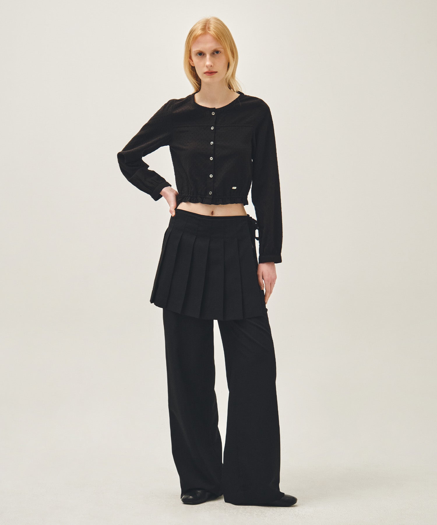 Marithe & Francois Girbaud - Lace Shirring Crop Blouse (Black) product image 5 | TRAB K-Fashion Australia