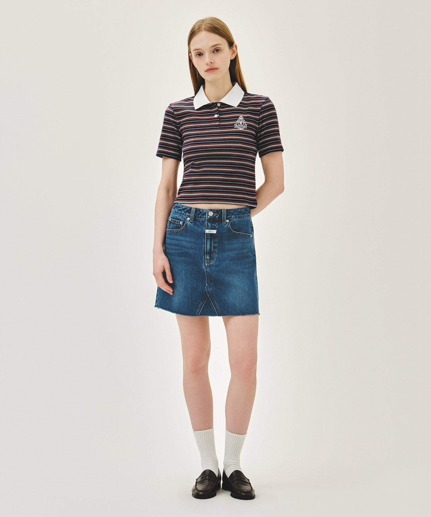 Marithe & Francois Girbaud - Stripe Slim Crop Collar Tee (Navy) product image 5 | TRAB K-Fashion Australia