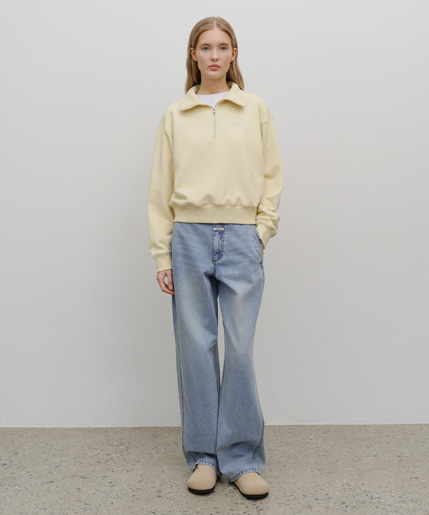 Marithe & Francois Girbaud - Classic Logo Half Zipup Crop Sweatshirt (Light Yellow) product image 5 | TRAB K-Fashion Australia