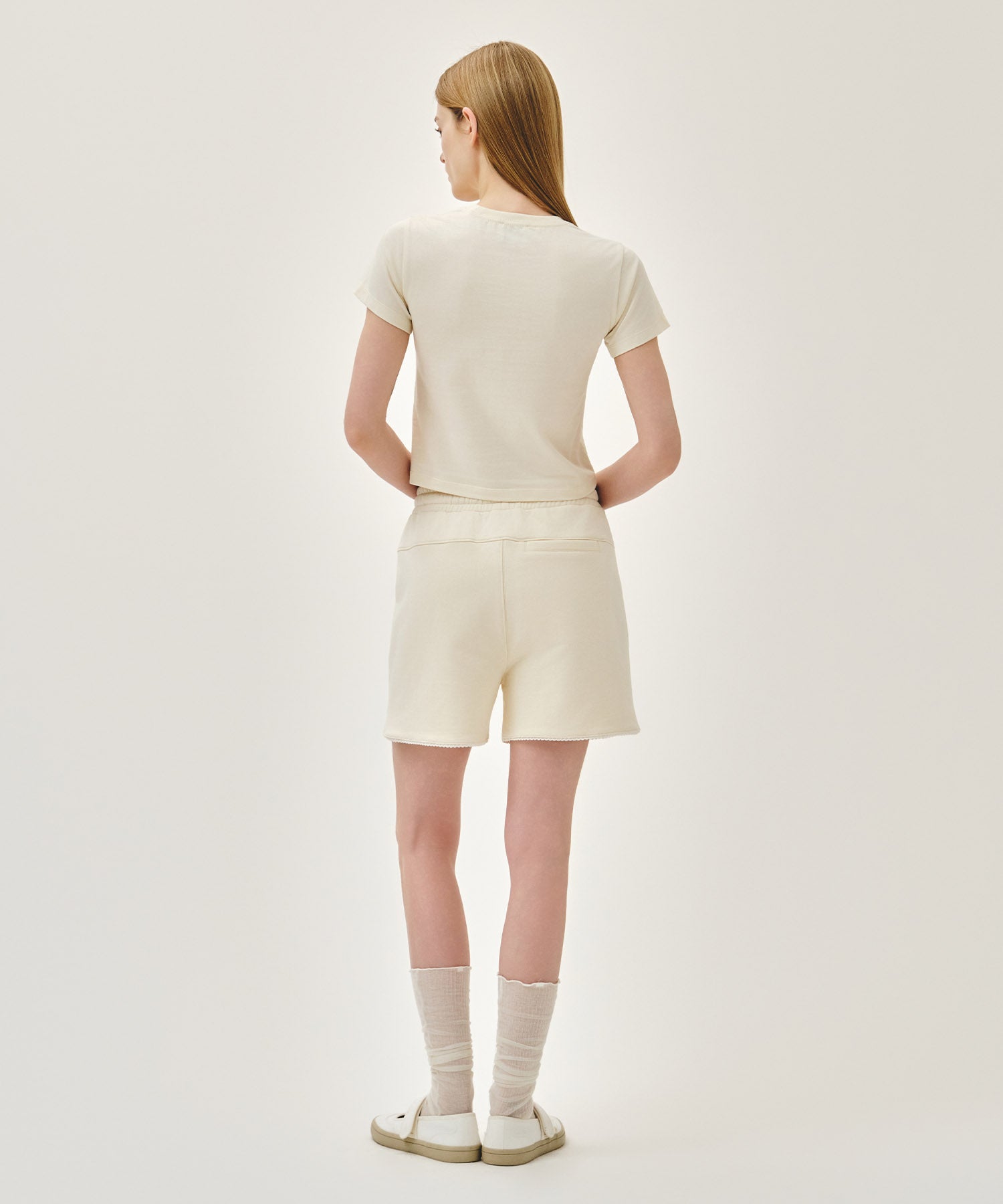 Marithe & Francois Girbaud - Lace Detail Sweat Shorts (Ivory) product image 5 | TRAB K-Fashion Australia