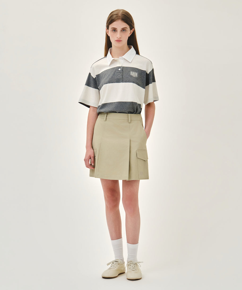 Marithe & Francois Girbaud - Small Classic Logo Rugby Stripe Oversized Collar Tee (Ivory) product image 9 | TRAB K-Fashion Australia