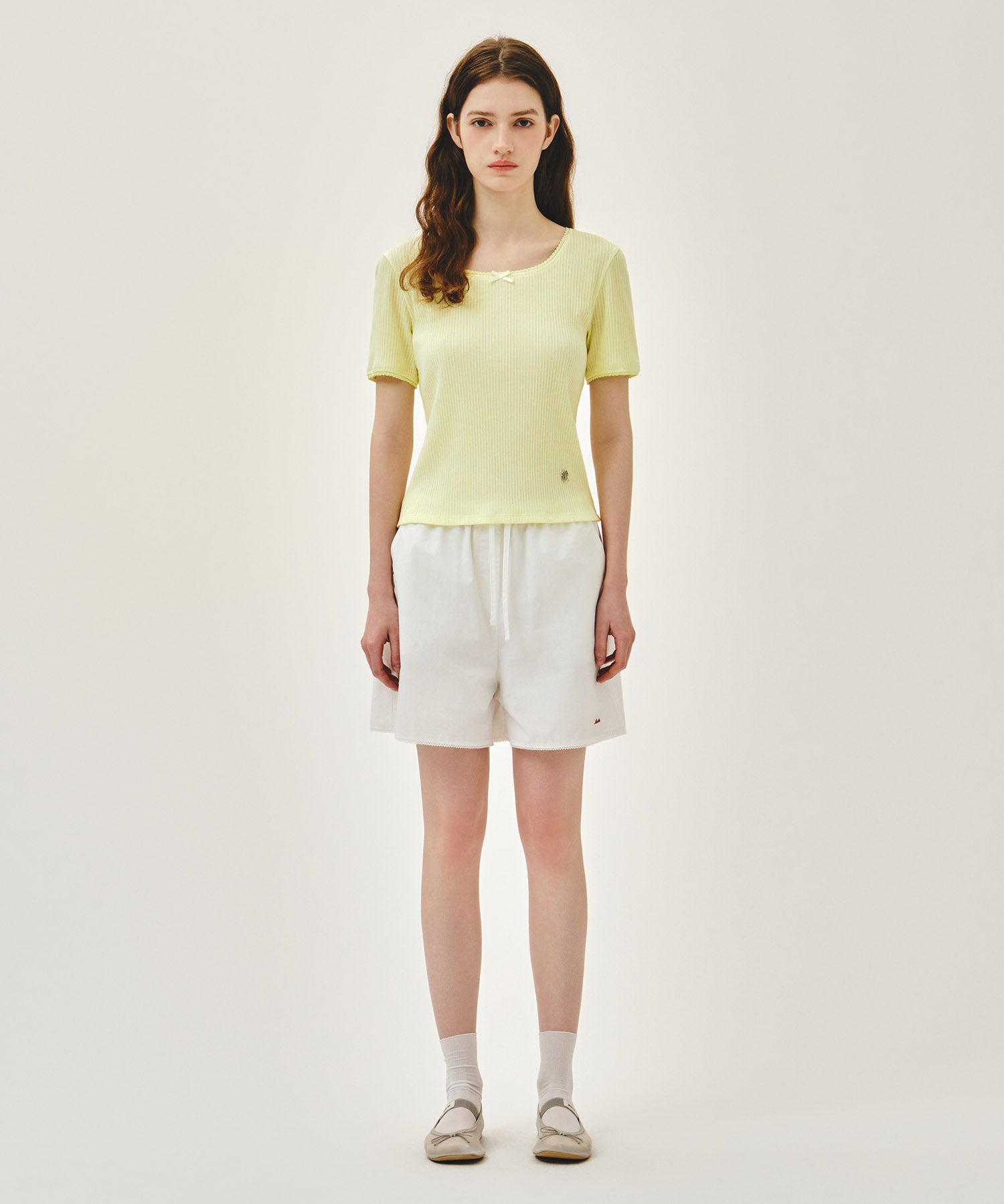 Marithe & Francois Girbaud - Square Neck Lace Detail Tee (Light Yellow) product image 5 | TRAB K-Fashion Australia
