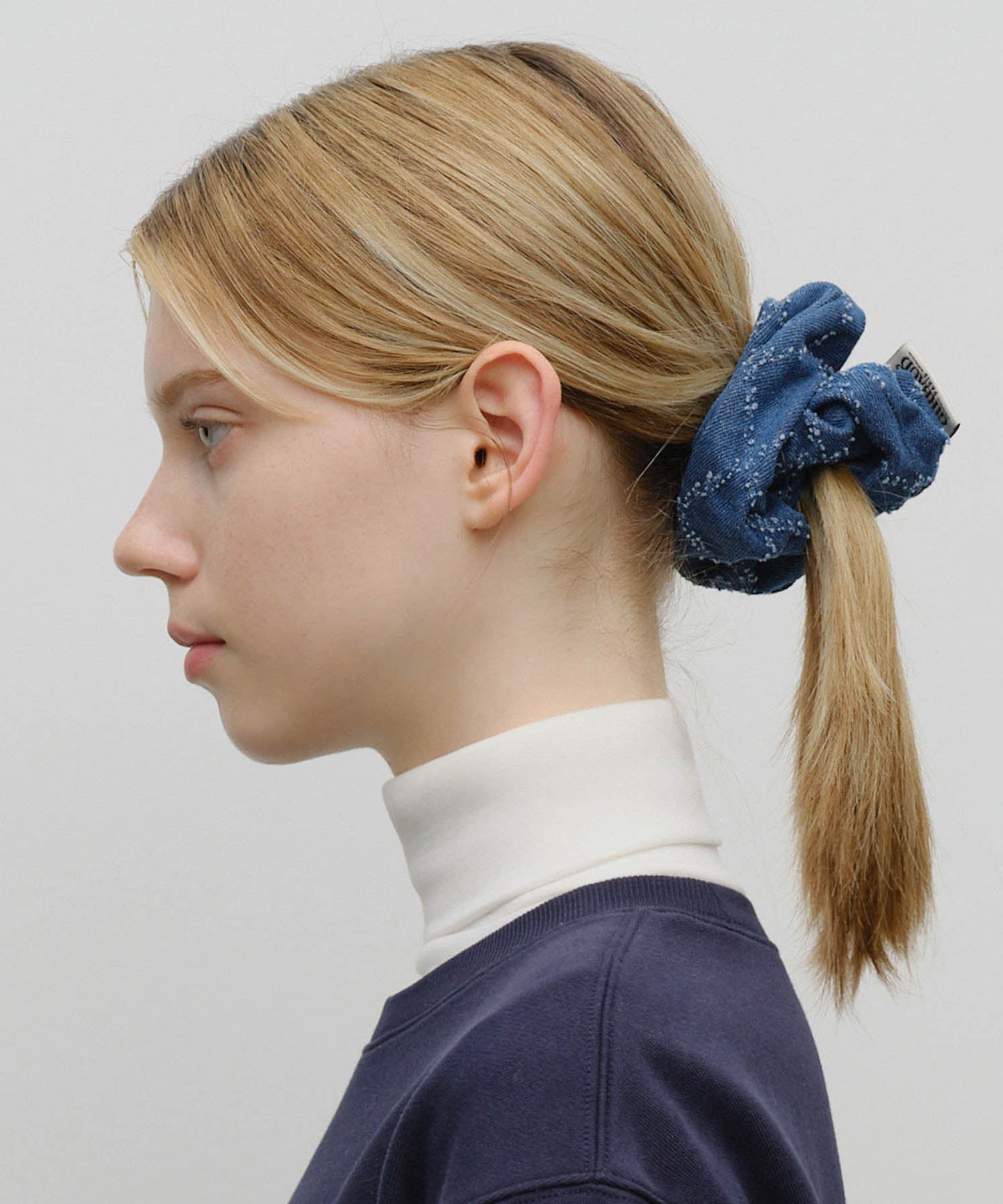 Marithe & Francois Girbaud - Classic Logo Denim Pattern Hair Scrunchie (Blue) product image 5 | TRAB K-Fashion Australia