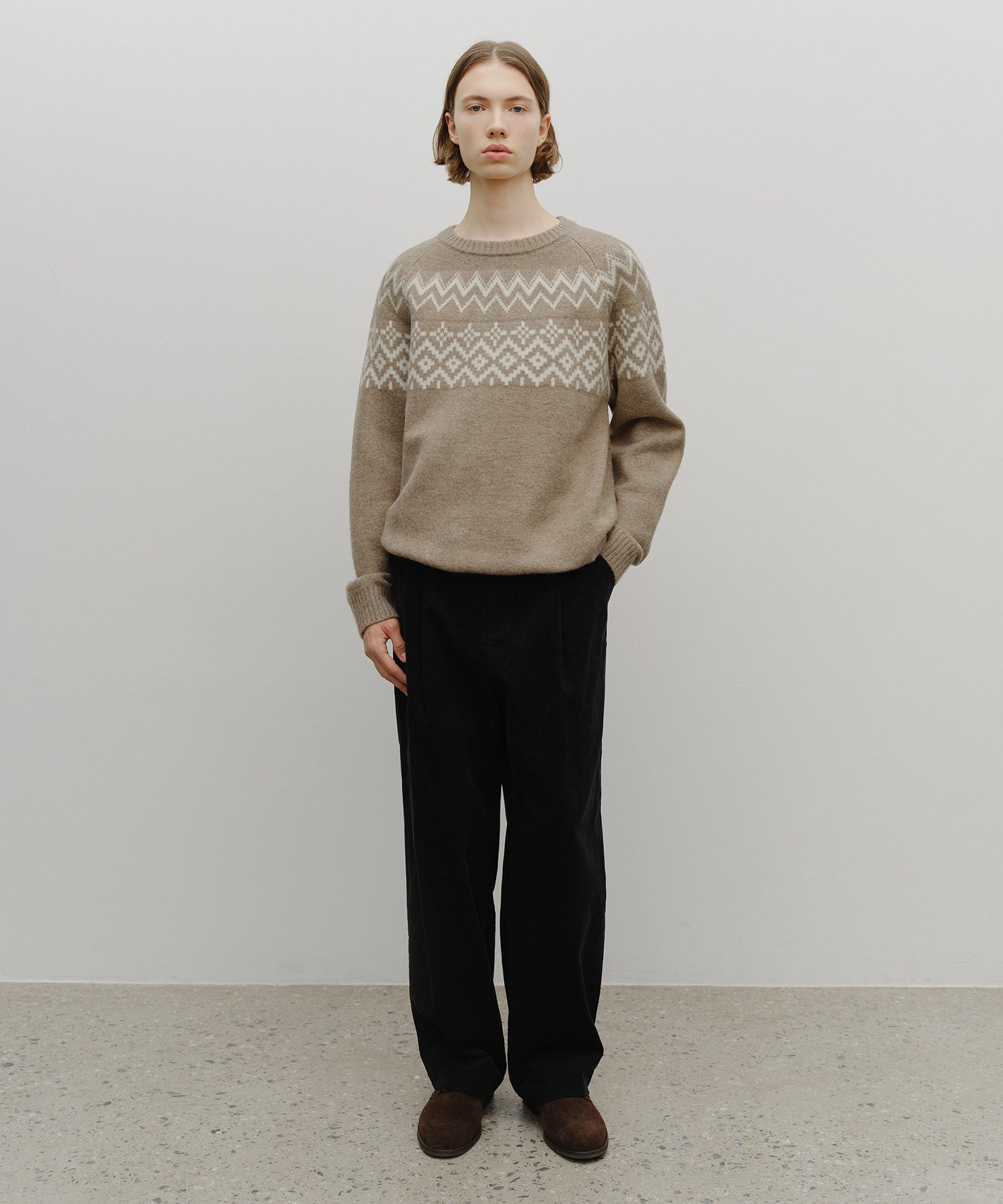 Marithe & Francois Girbaud - Fairisle Crew Neck Knit Pullover (Beige) product image 8 | TRAB K-Fashion Australia
