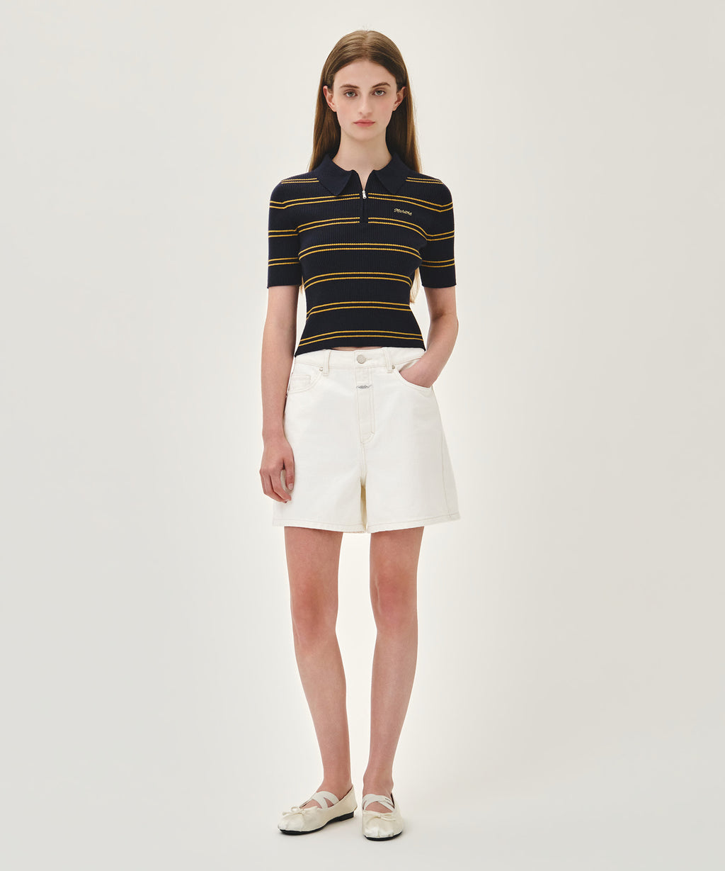 Marithe & Francois Girbaud - Stripe Half Zip Up Slim Knit (Navy) product image 5 | TRAB K-Fashion Australia