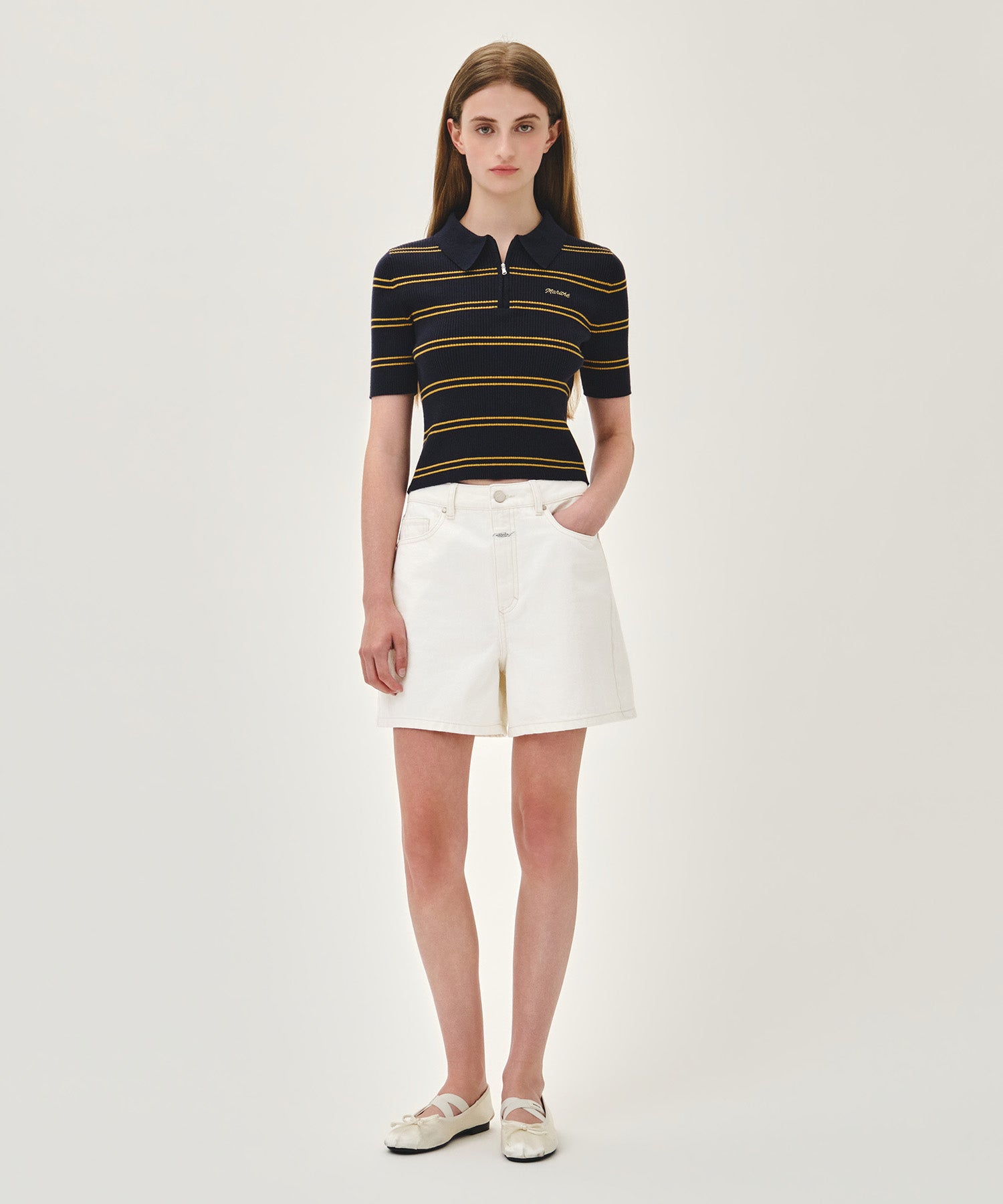 Marithe & Francois Girbaud - Stripe Half Zip Up Slim Knit (Navy) product image 5 | TRAB K-Fashion Australia