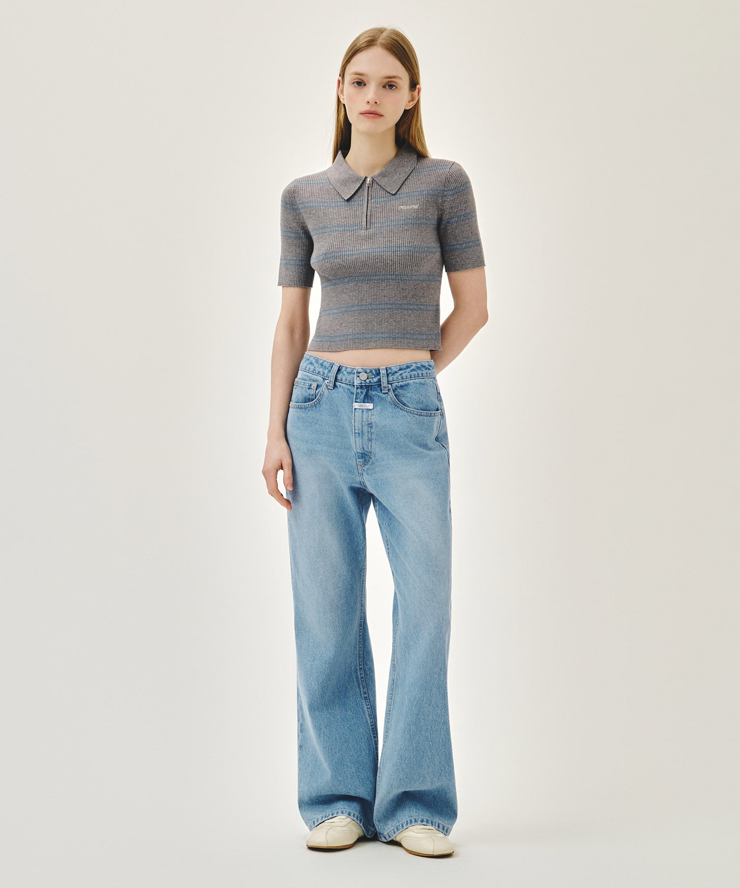 Marithe & Francois Girbaud - Stripe Half Zip Up Slim Knit (Melange Gray) product image 5 | TRAB K-Fashion Australia
