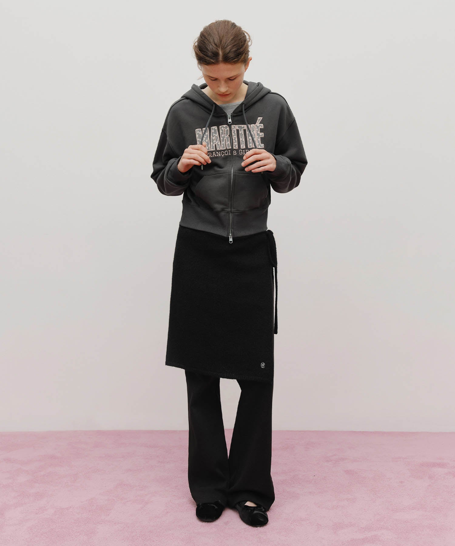 Marithe & Francois Girbaud - Lace Applique Crop Hoodie Zipup (Charcoal) product image 5 | TRAB K-Fashion Australia