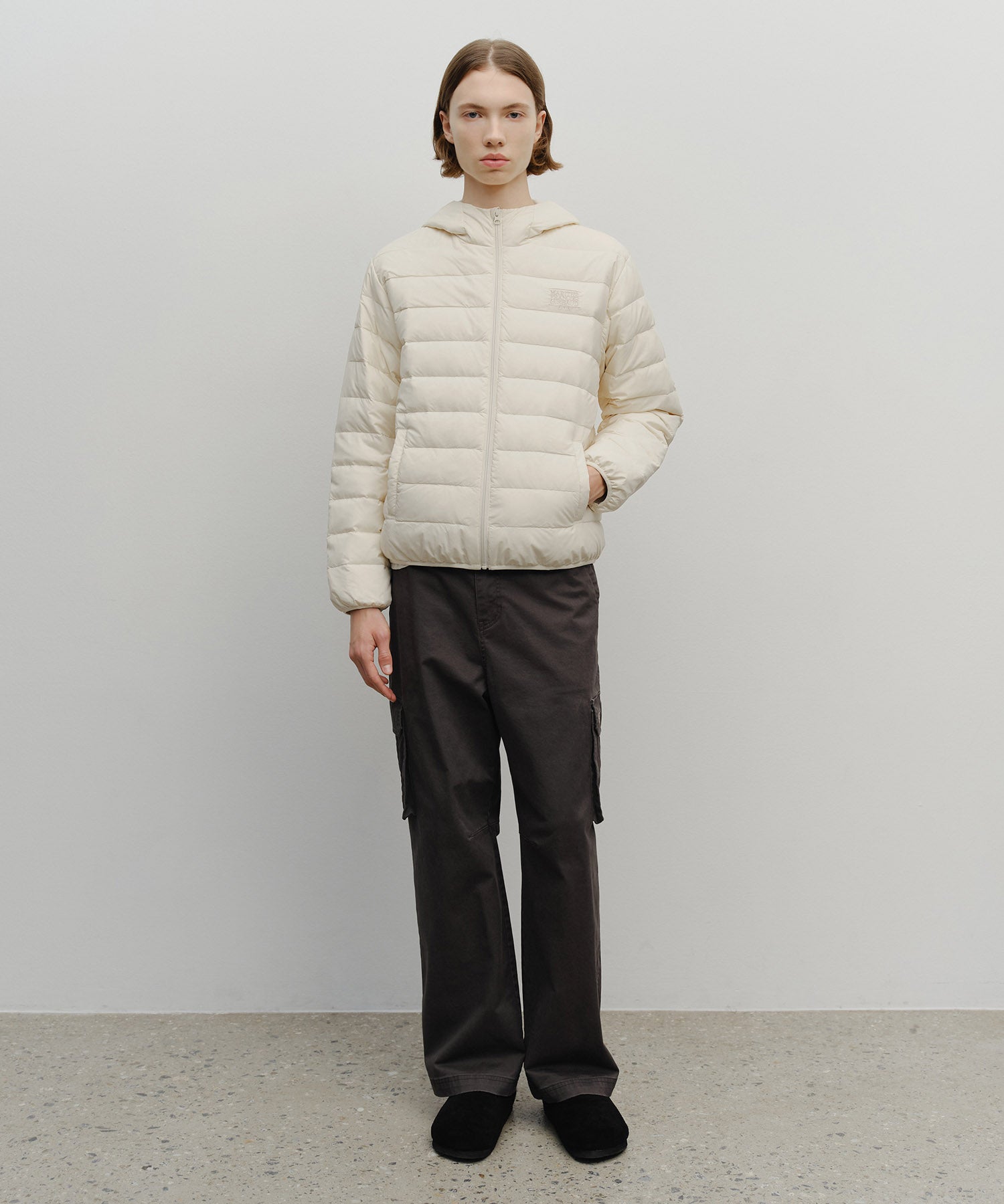 Marithe & Francois Girbaud - Classic Logo Hooded Light Down Jacket (Ivory) product image 5 | TRAB K-Fashion Australia