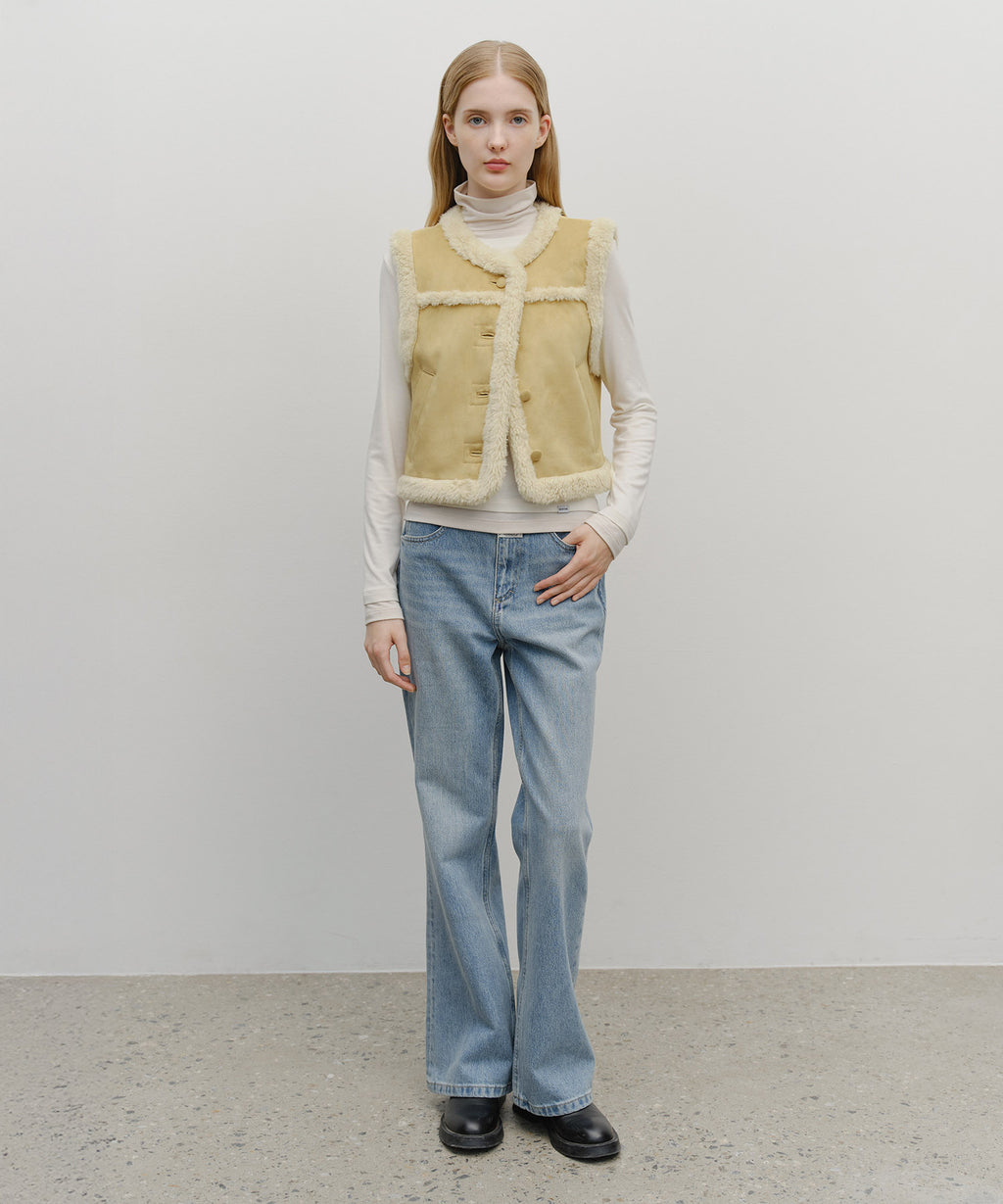 Marithe & Francois Girbaud - Shearling Crop Vest (Beige) product image 5 | TRAB K-Fashion Australia