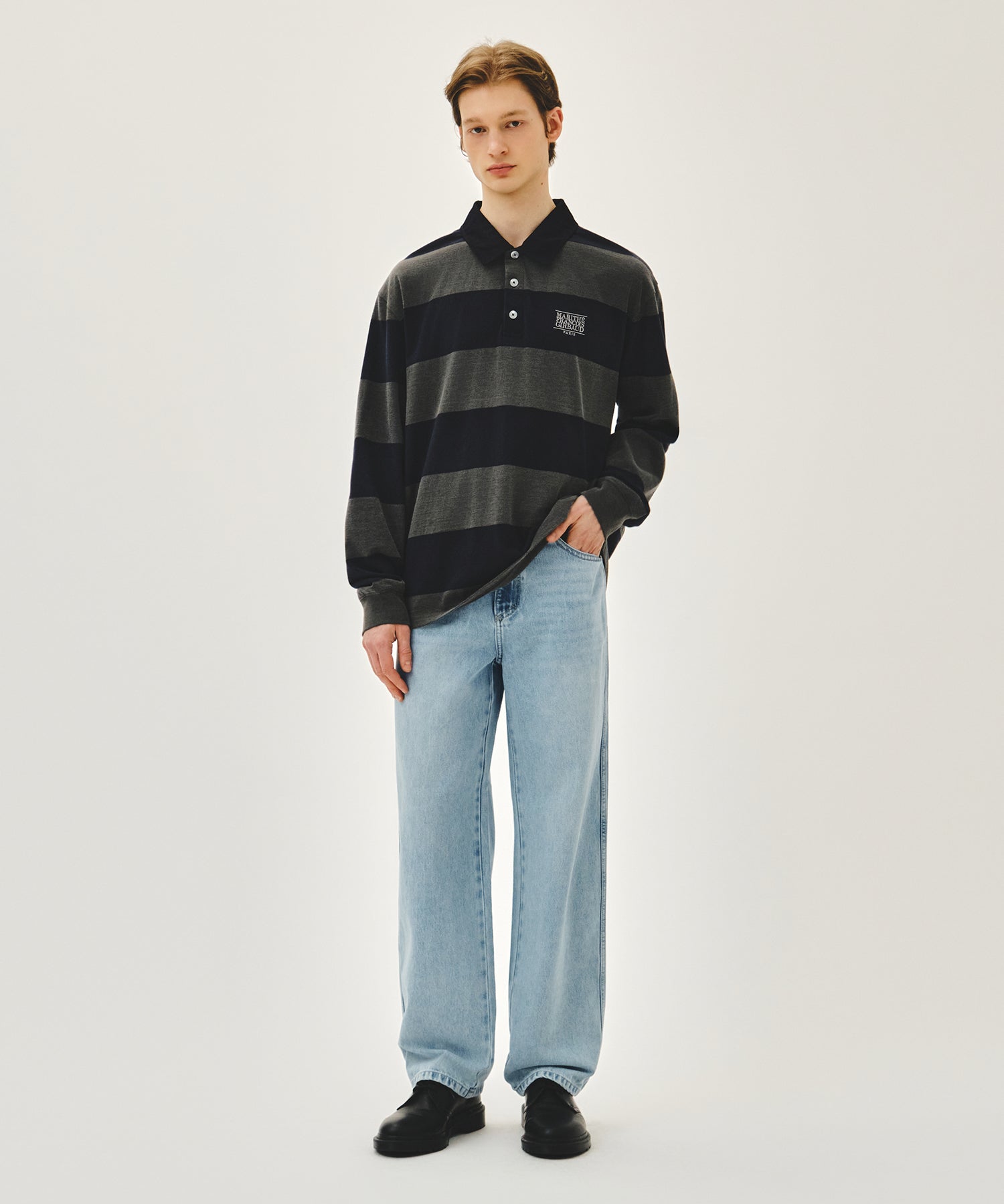 Marithe & Francois Girbaud - Washed Denim Collar Long Sleeve Tee (Charcoal) product image 5 | TRAB K-Fashion Australia