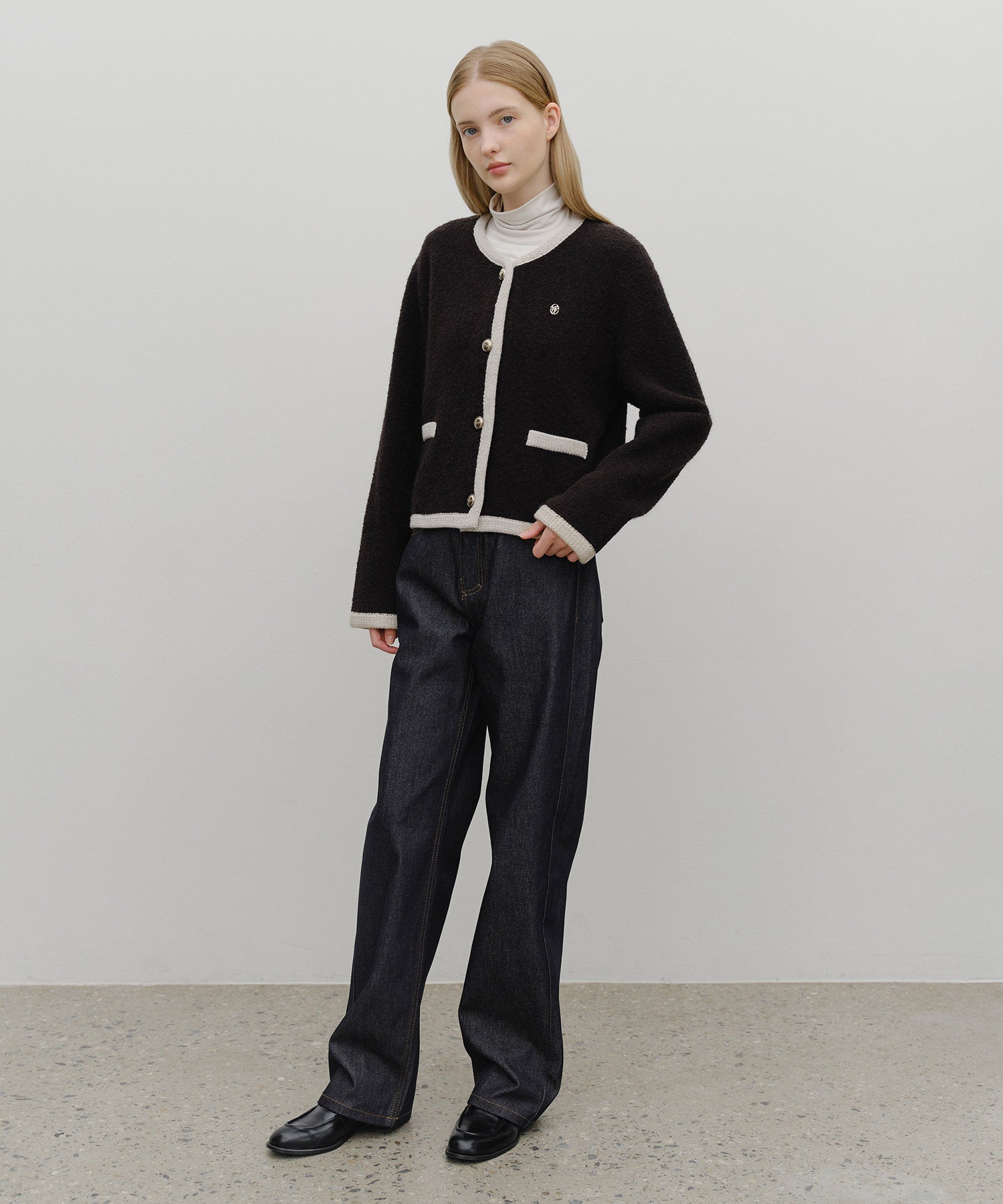 Marithe & Francois Girbaud - Boucle Knit Round Neck Cardigan (Black) product image 5 | TRAB K-Fashion Australia