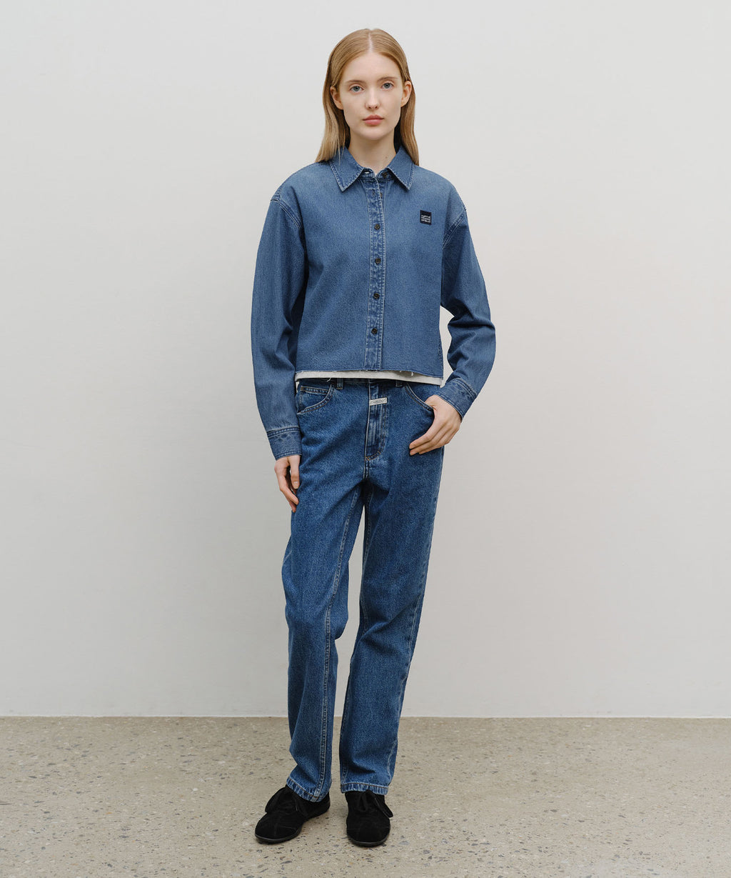 Marithe & Francois Girbaud - Heritage Lettering Logo Denim Crop Shirt (Blue) product image 5 | TRAB K-Fashion Australia