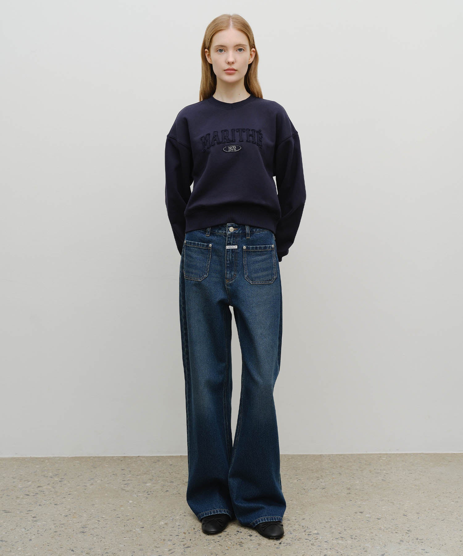 Marithe & Francois Girbaud - Raw Edge Applique Logo Crop Sweatshirt (Navy) product image 5 | TRAB K-Fashion Australia
