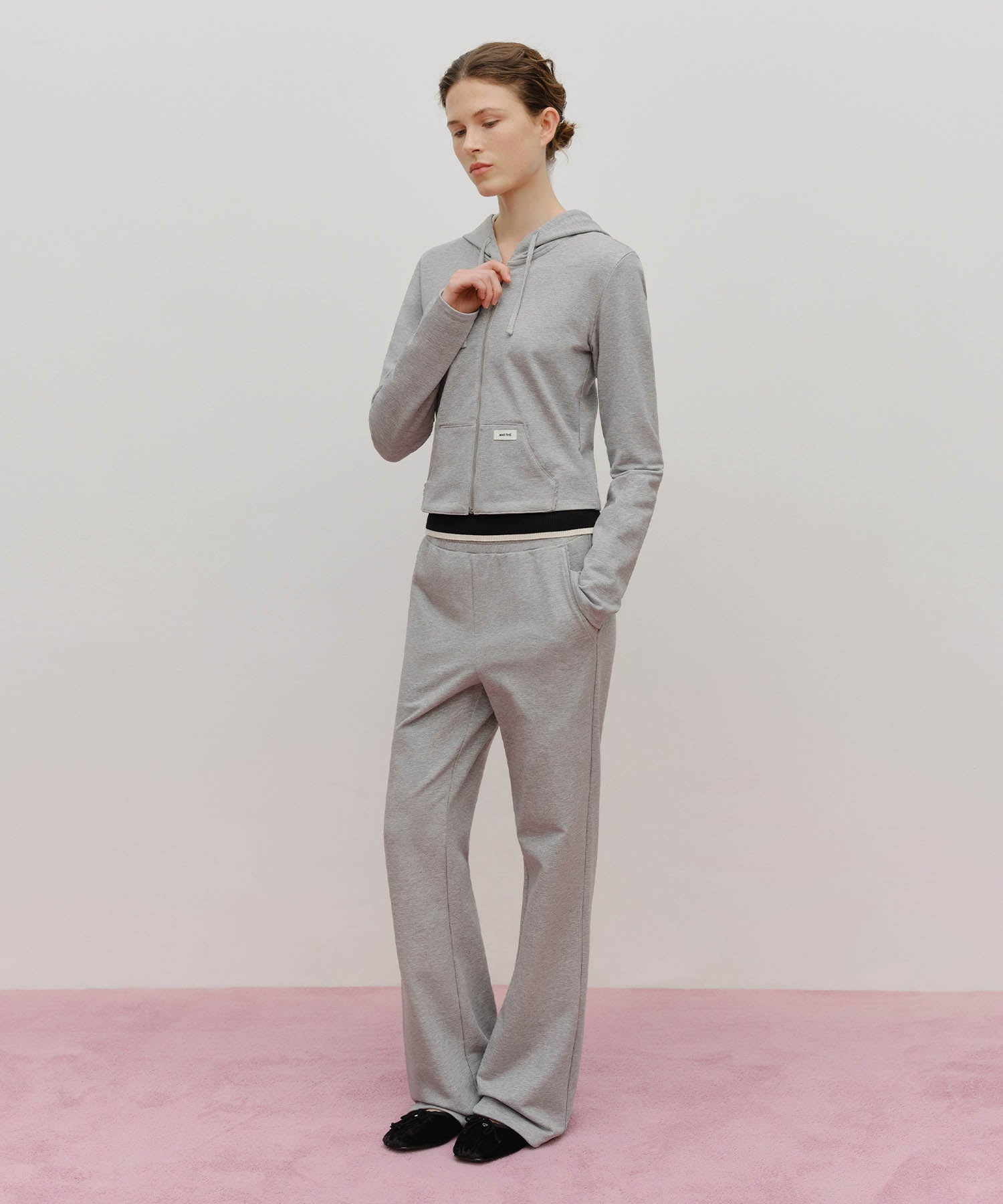 Marithe & Francois Girbaud - Slim Fit Crop Hoodie Zipup (Heather Gray) product image 5 | TRAB K-Fashion Australia