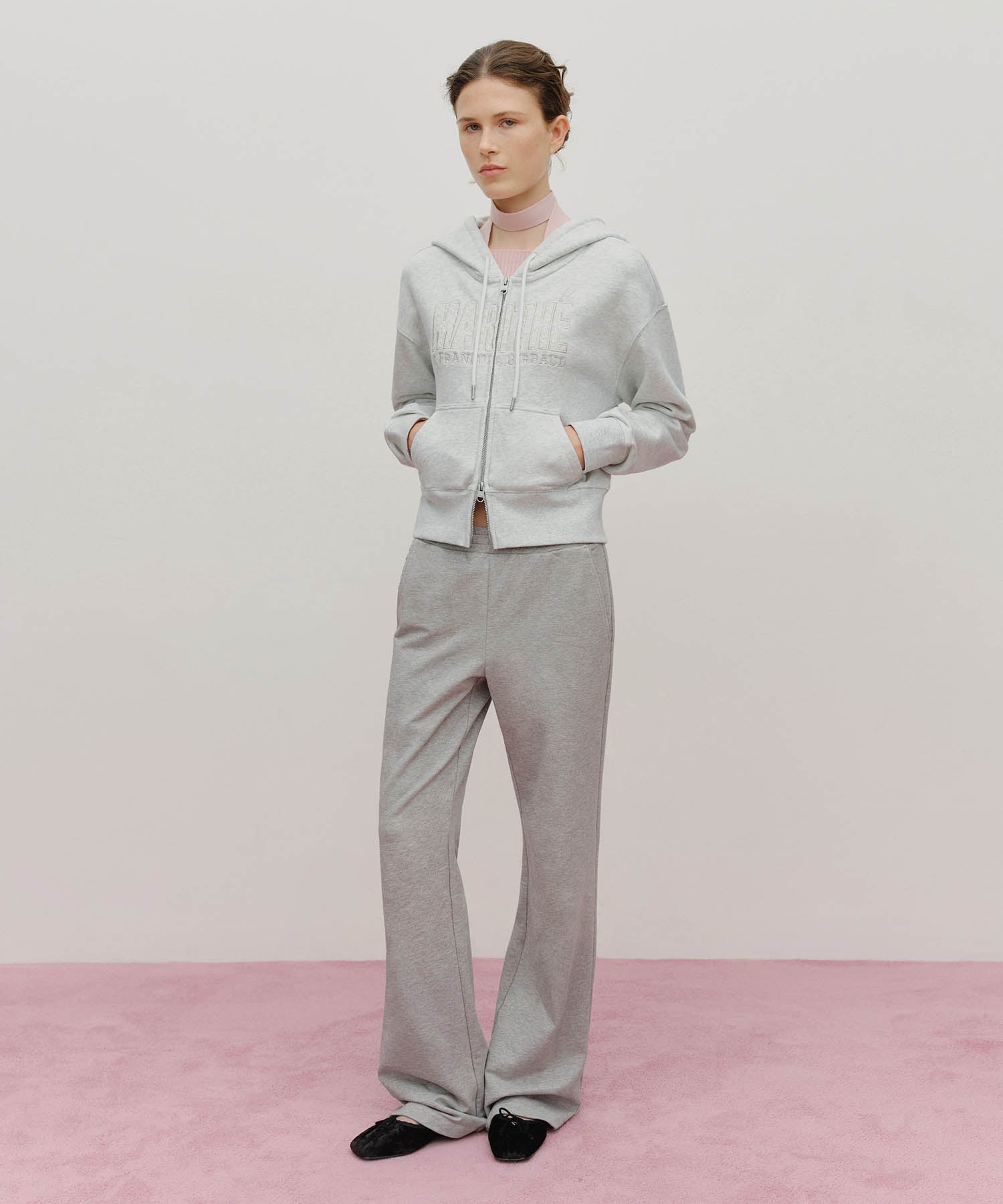 Marithe & Francois Girbaud - Lace Applique Crop Hoodie Zipup (Light Heather Gray) product image 5 | TRAB K-Fashion Australia