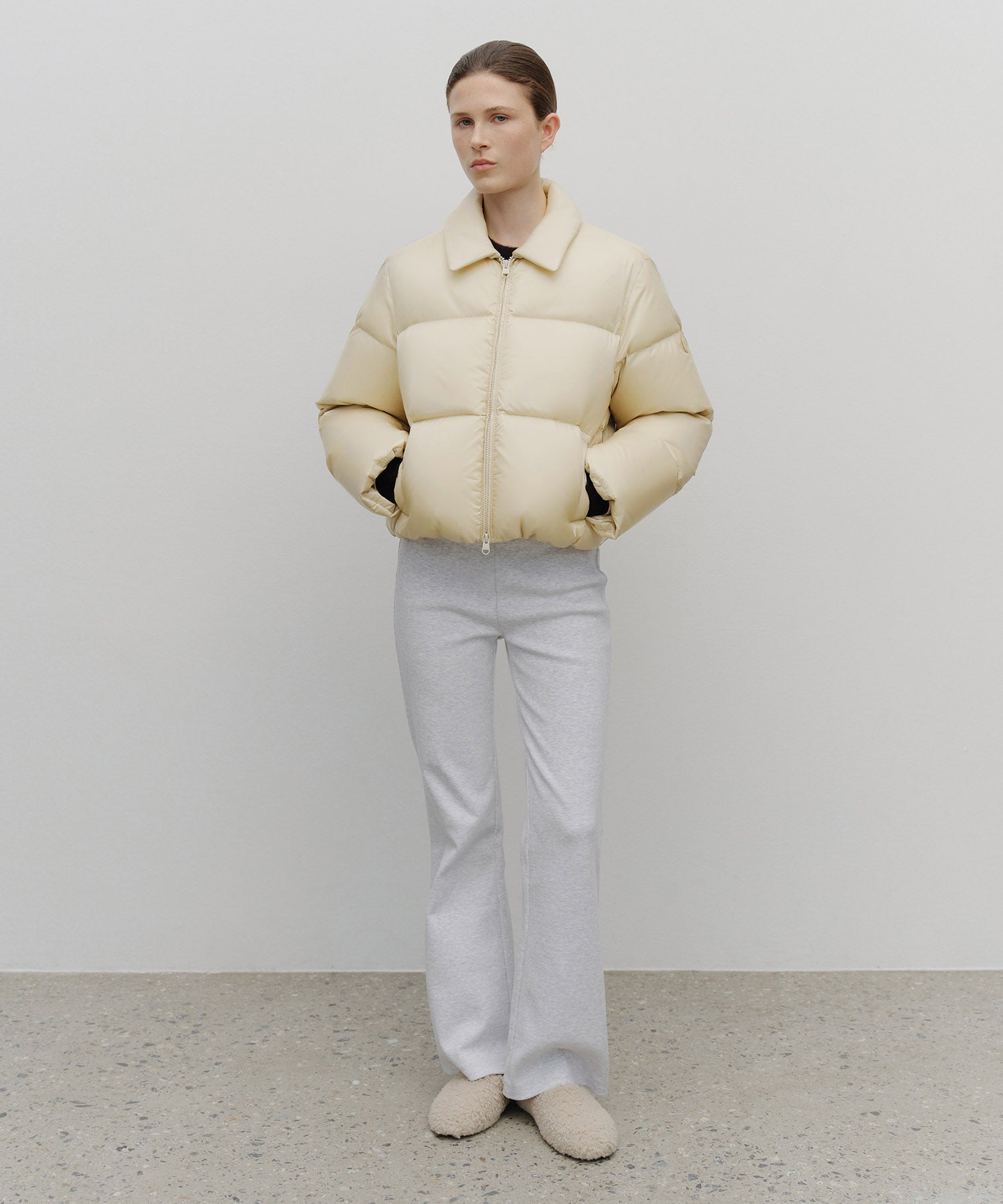 Marithe & Francois Girbaud - Collar Crop Down Jacket (Light Beige) product image 8 | TRAB K-Fashion Australia