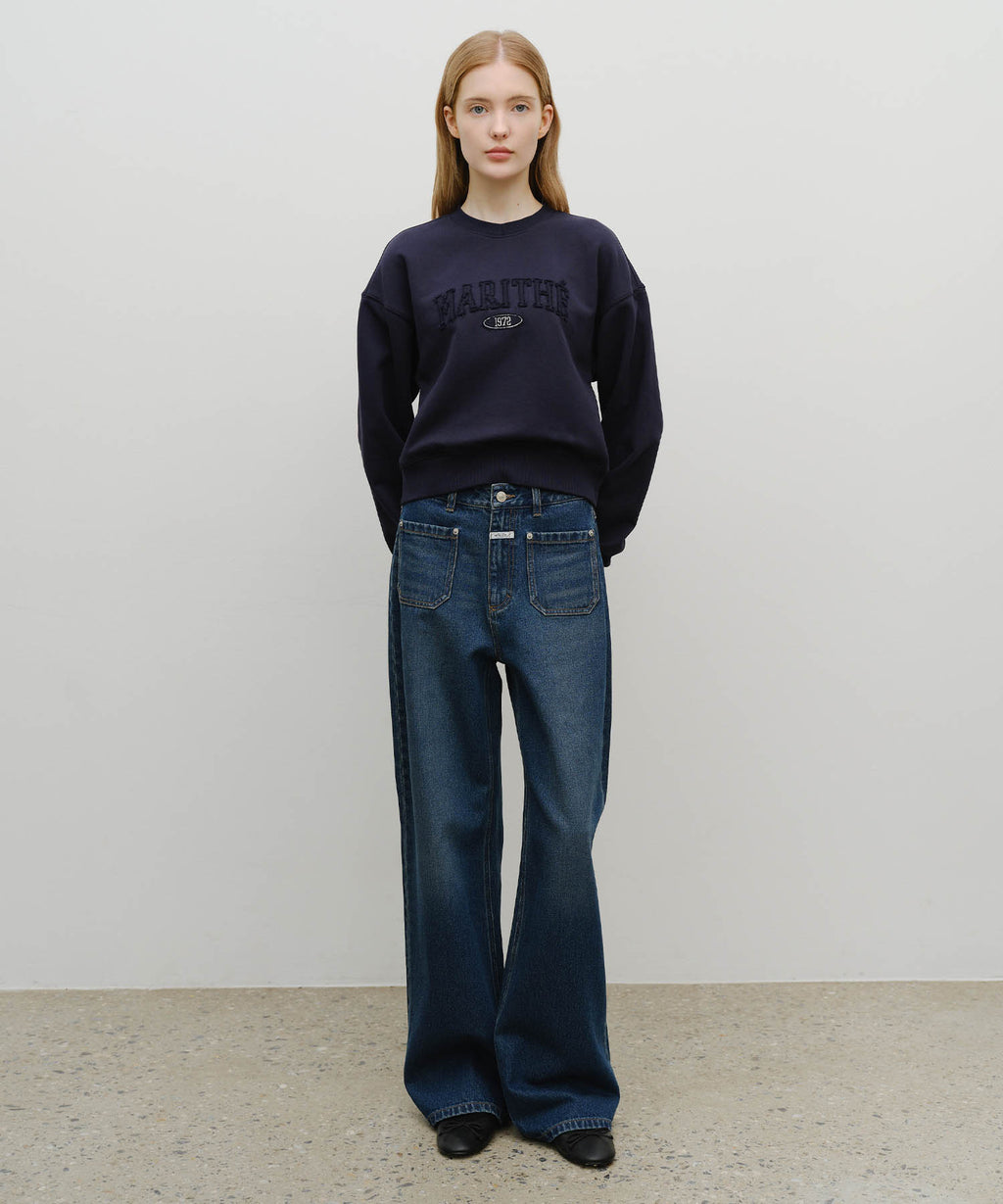 Marithe & Francois Girbaud - Raw Edge Applique Logo Crop Sweatshirt (Navy) product image 5 | TRAB K-Fashion Australia