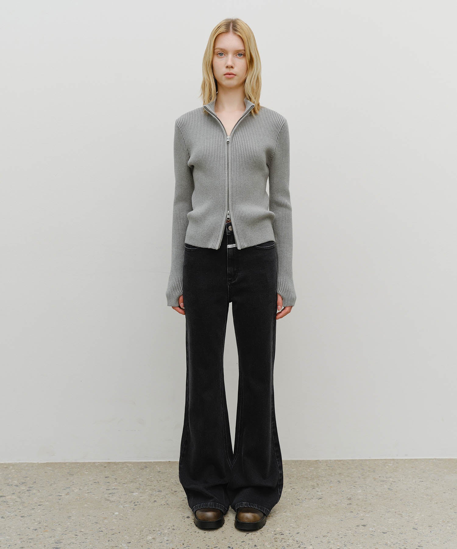 Marithe & Francois Girbaud - Two Way High Neck Zipup Cardigan (Heather Gray) product image 5 | TRAB K-Fashion Australia