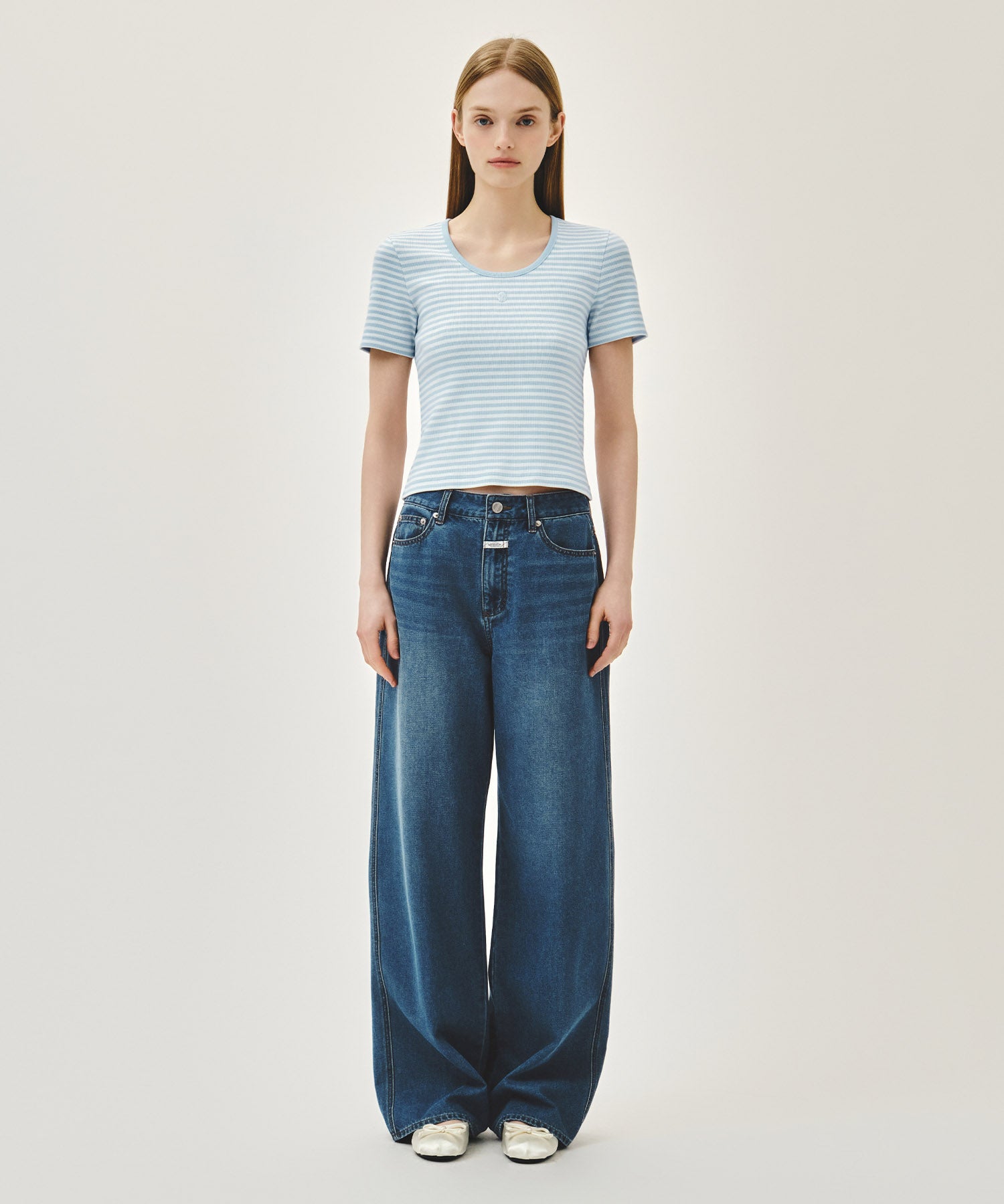 Marithe & Francois Girbaud - Deep Neck Ringer Tee (Sky Blue) product image 5 | TRAB K-Fashion Australia