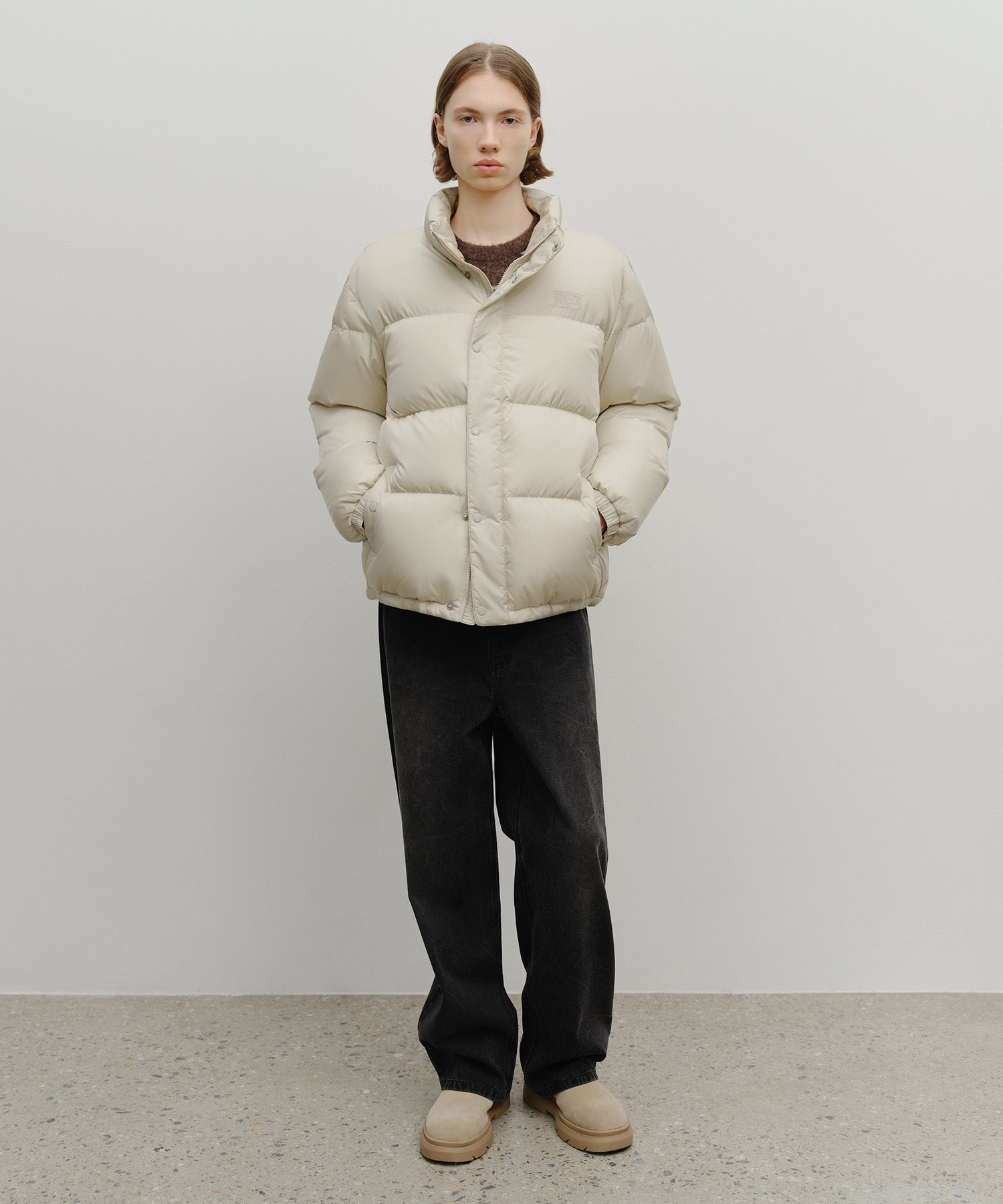 Marithe & Francois Girbaud - Classic Logo Down Jacket (Light Beige) product image 5 | TRAB K-Fashion Australia
