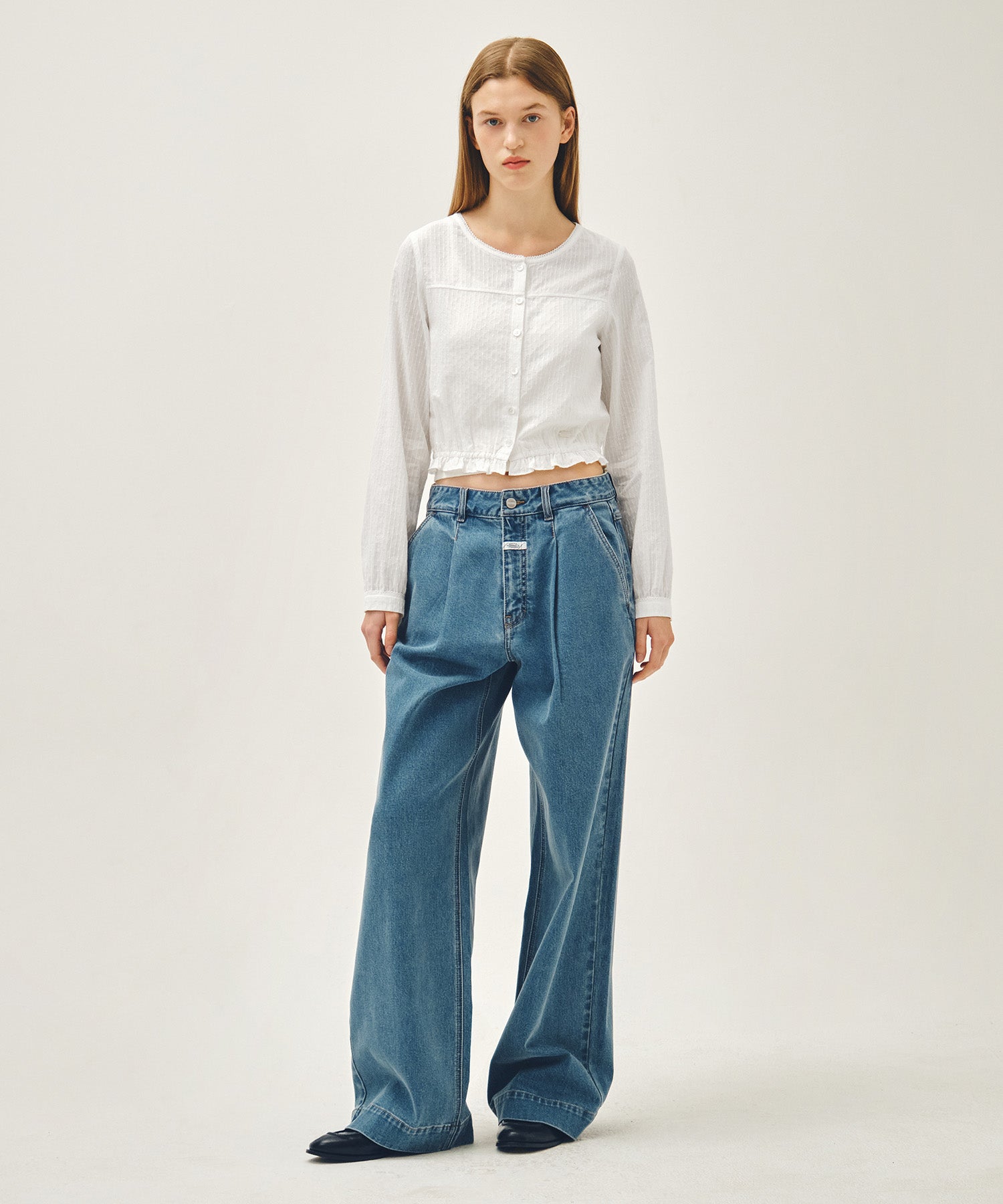 Marithe & Francois Girbaud - Lace Shirring Crop Blouse (White) product image 5 | TRAB K-Fashion Australia