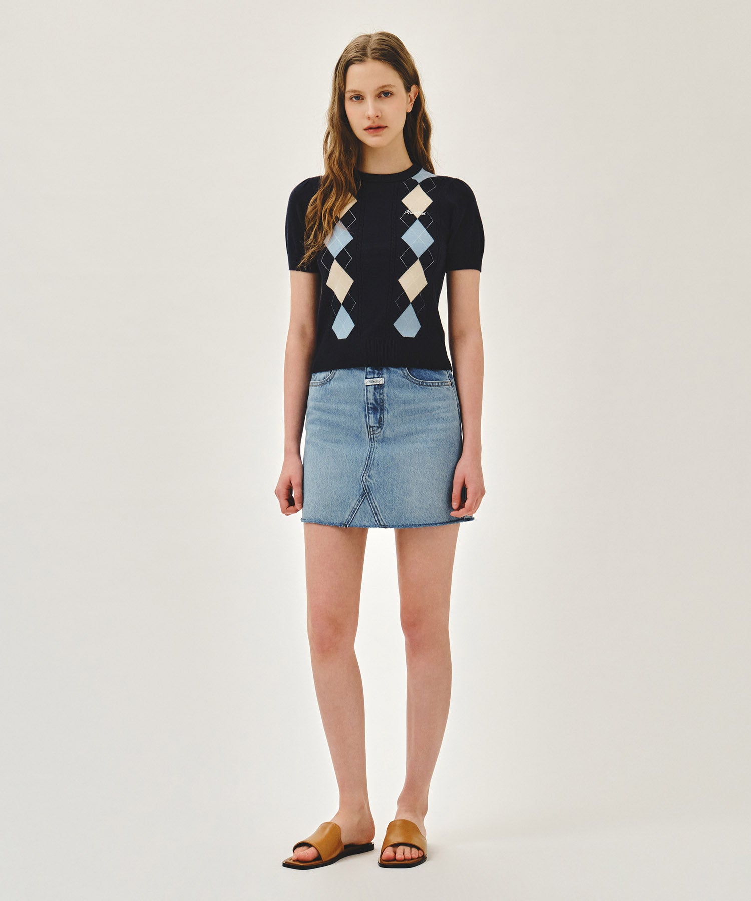 Marithe & Francois Girbaud - Argyle Cable Half Knit Pullover (Navy) product image 5 | TRAB K-Fashion Australia