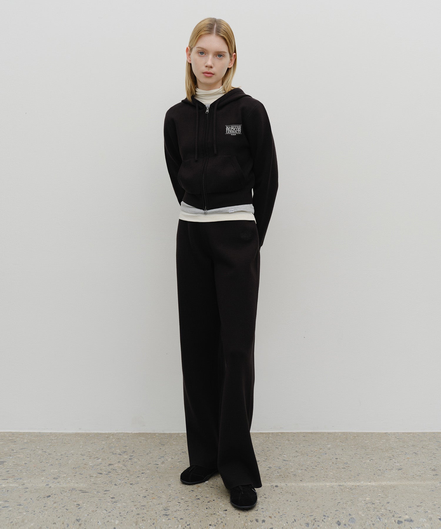 Marithe & Francois Girbaud - Classic Logo Crop Knit Hoodie Zipup (Black) product image 5 | TRAB K-Fashion Australia