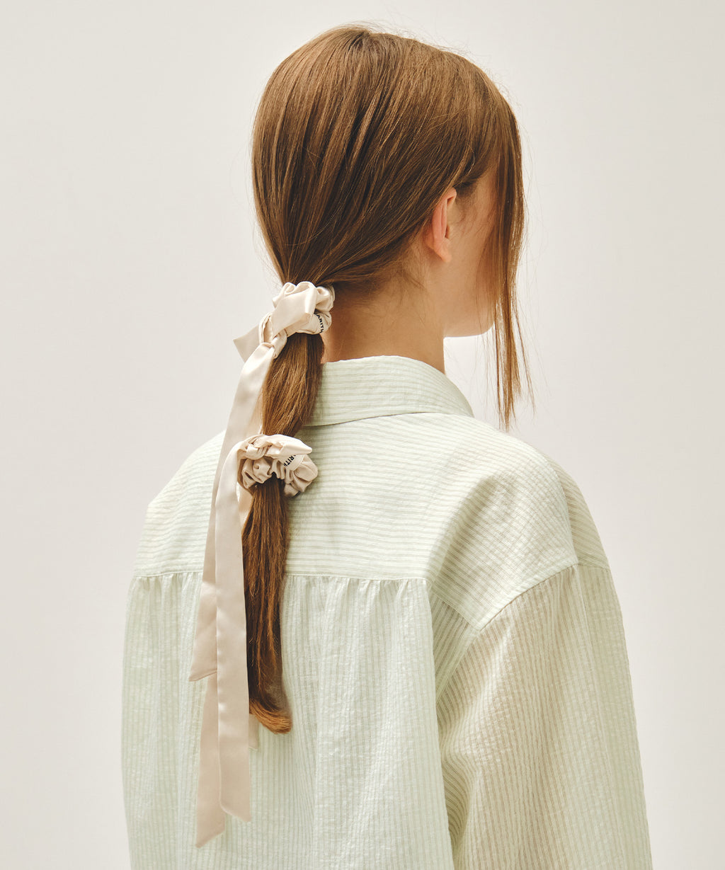 Marithe & Francois Girbaud - Regular Logo Satin Hair Ribbon Scrunchie 2pack (Ivory) product image 5 | TRAB K-Fashion Australia